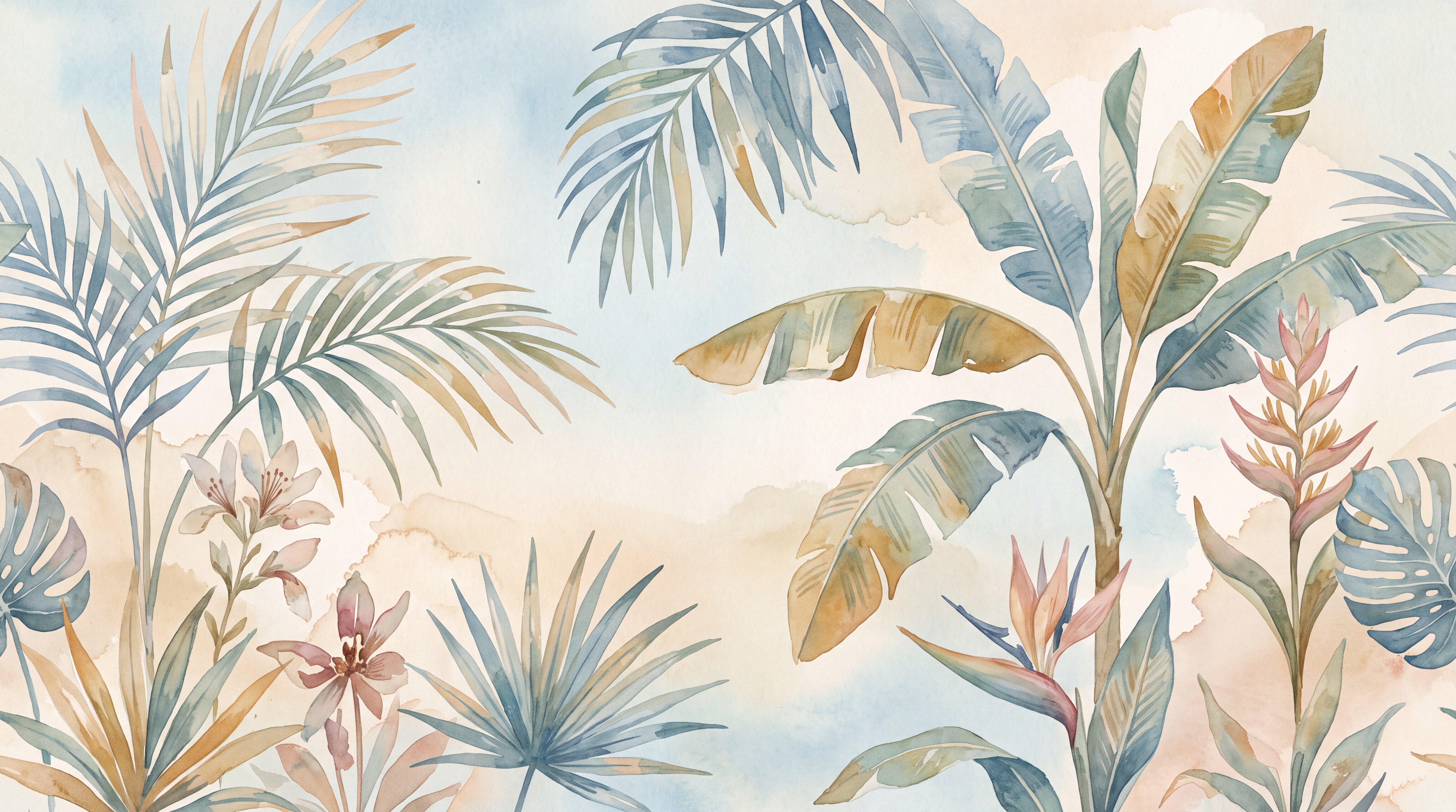 Aqua Palm Artful Decorative Wallpaper Mural, Peel-and-stick Finish