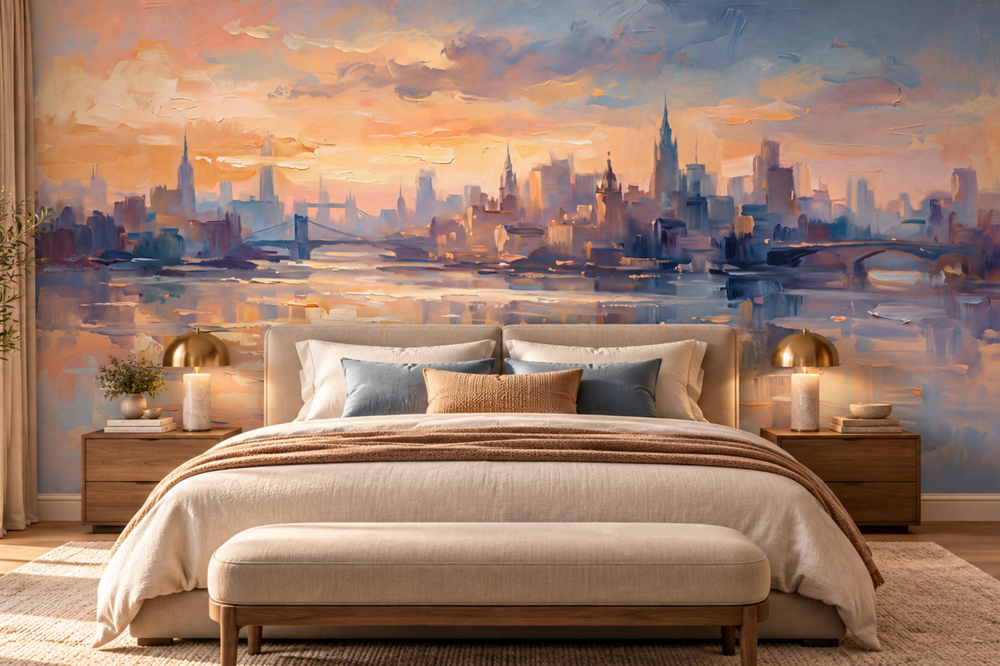 Peach Pattern Decorative Wallpaper Mural Layered Detail Wallpaper Mural Bedroom-wallpaper-murals, Peel-and-stick Finish