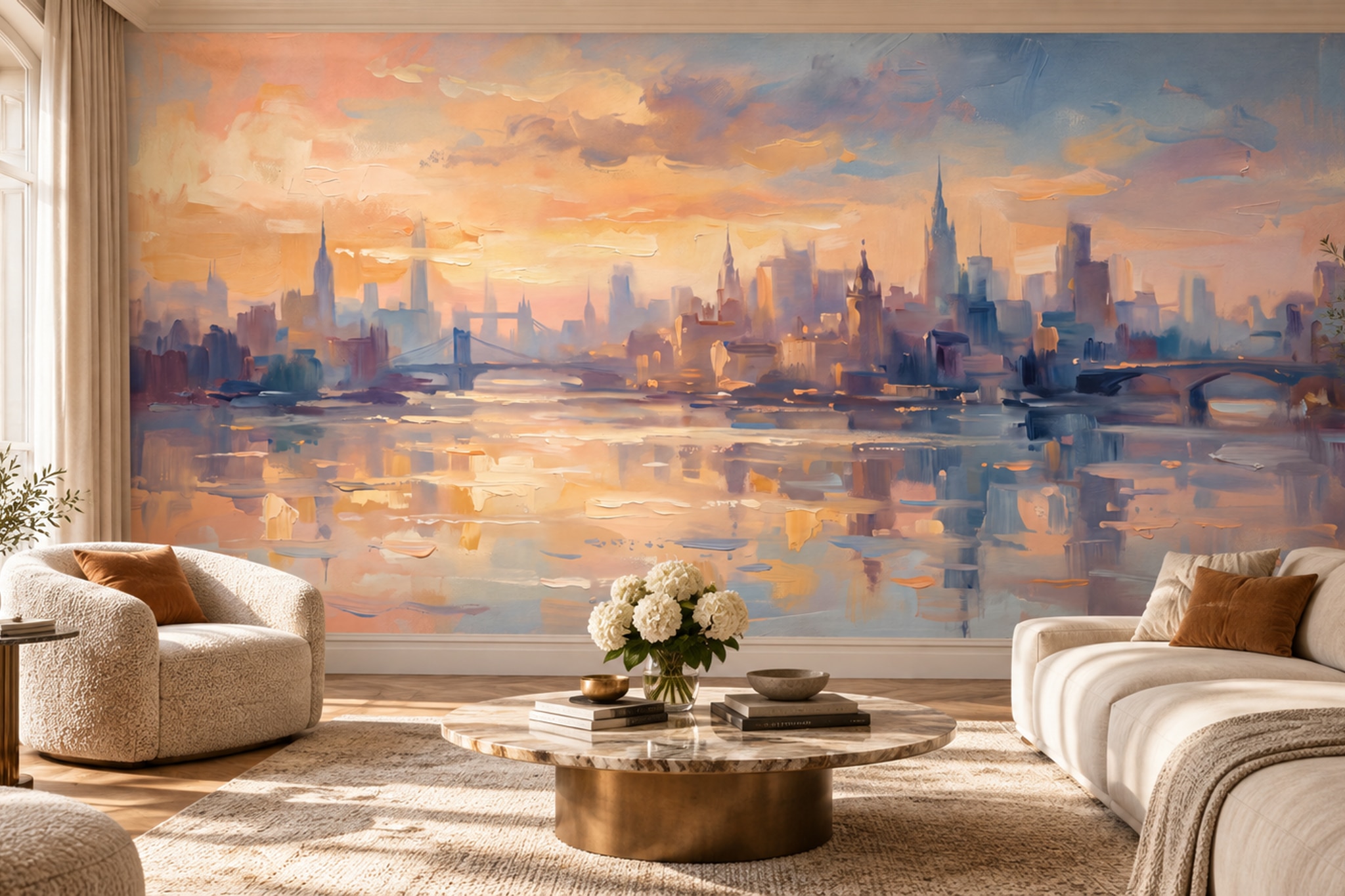 Peach Pattern Decorative Wallpaper Mural Layered Detail Wallpaper Mural Accent-wall-wallpaper-murals, Peel-and-stick Finish