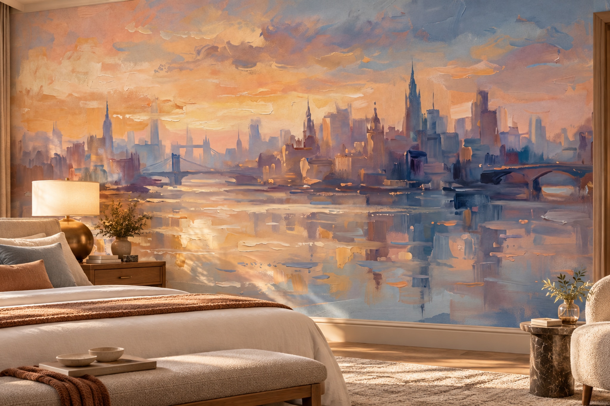 Peach Pattern Decorative Wallpaper Mural Layered Detail Wallpaper Mural Bedroom-wallpaper-murals, Peel-and-stick Finish