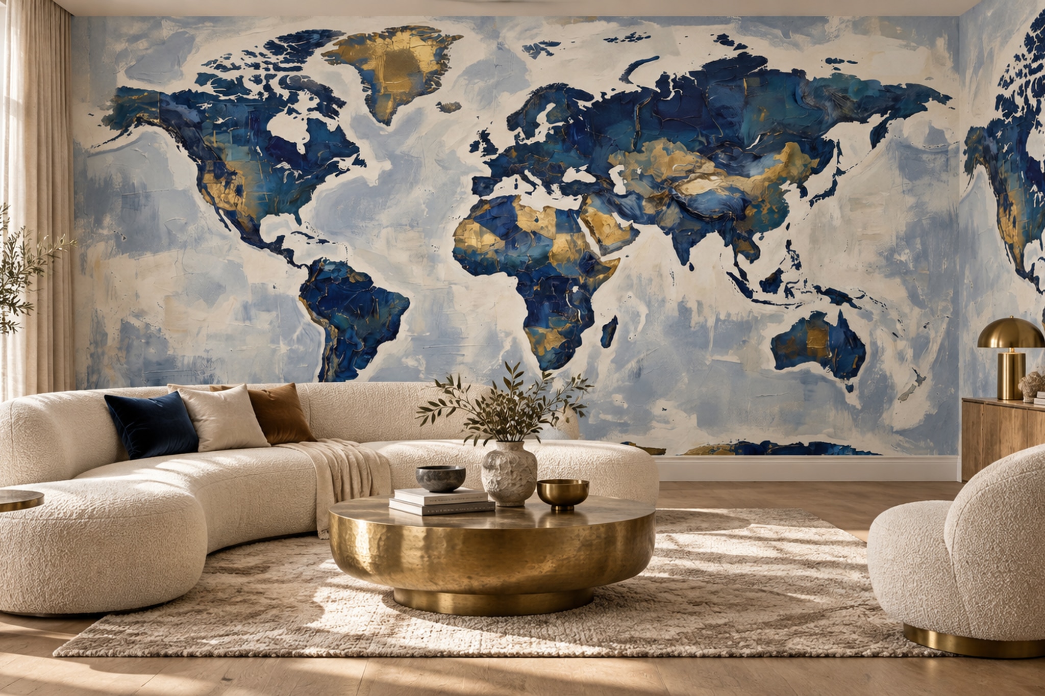 Blue Map Artful Wallpaper Mural Bedroom-wallpaper-murals, Peel-and-stick Finish