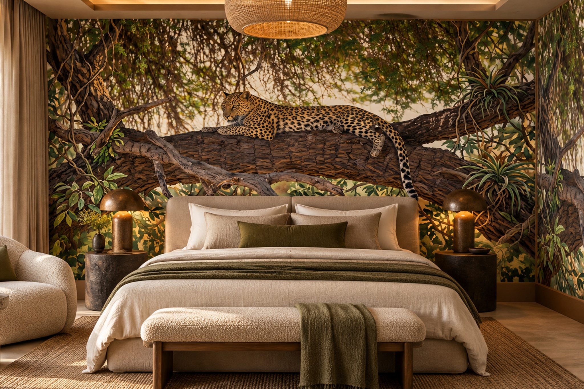 Green Pattern Decorative Wallpaper Mural Layered Layered Detail Bedroom-wallpaper-murals, Peel-and-stick Finish