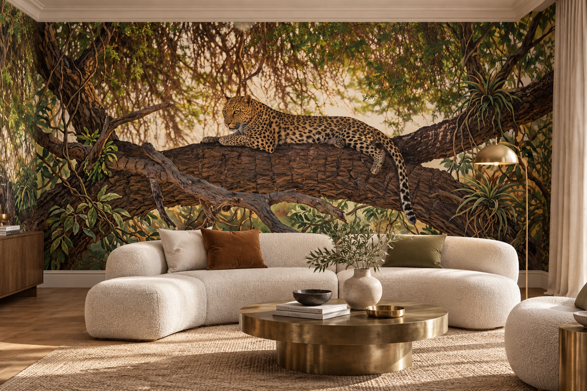 Green Pattern Decorative Wallpaper Mural Layered Layered Detail Accent-wall-wallpaper-murals, Peel-and-stick Finish