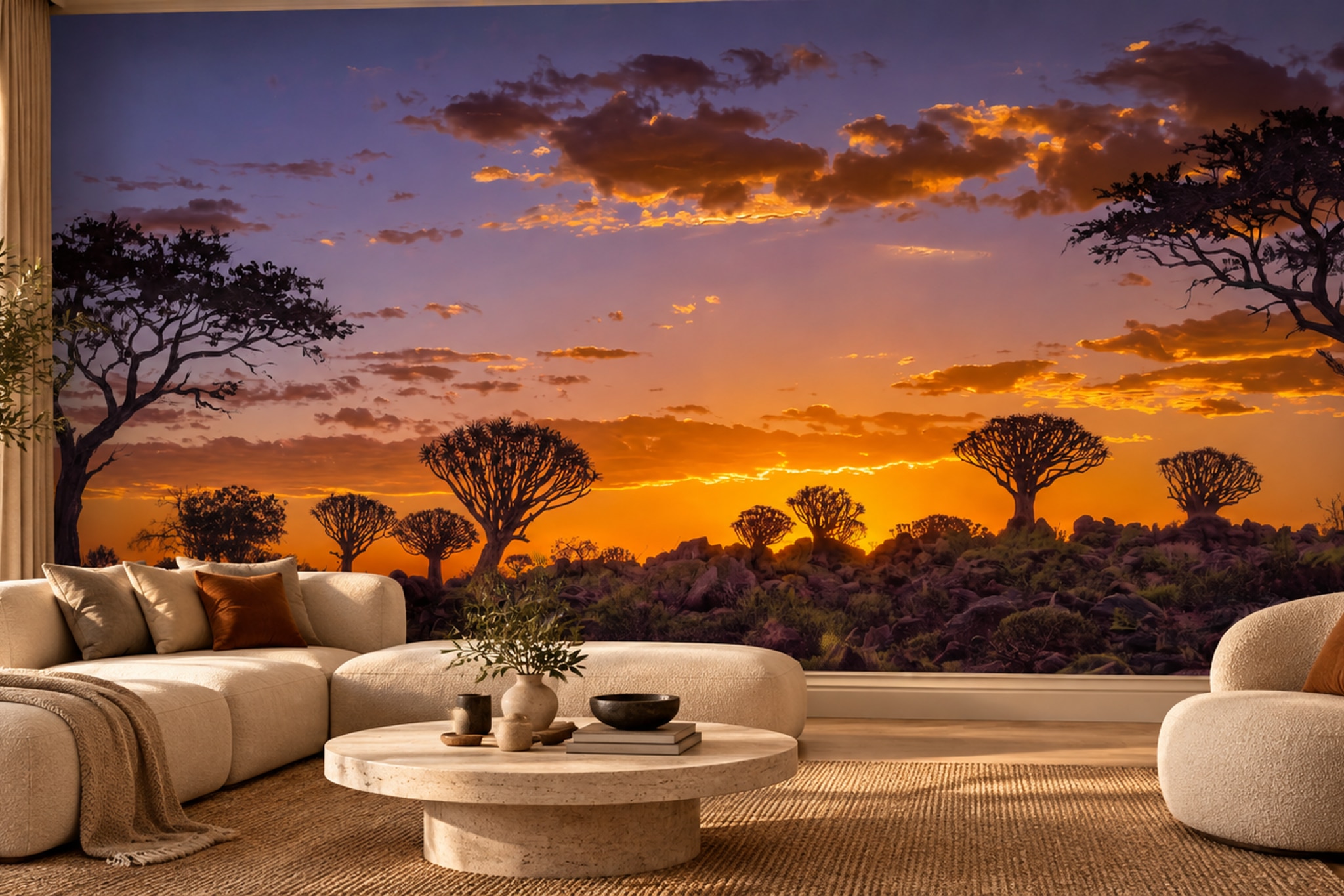 Orange Pattern Decorative Organic Wallpaper Mural Accent-wall-wallpaper-murals, Peel-and-stick Finish