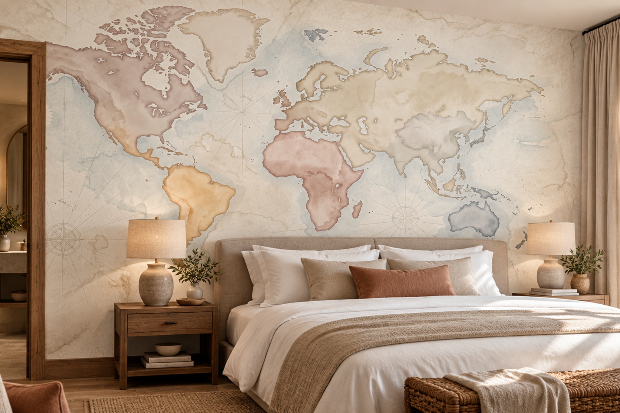 Beige Map Artful Abstract Wallpaper Mural Bedroom-wallpaper-murals, Peel-and-stick Finish