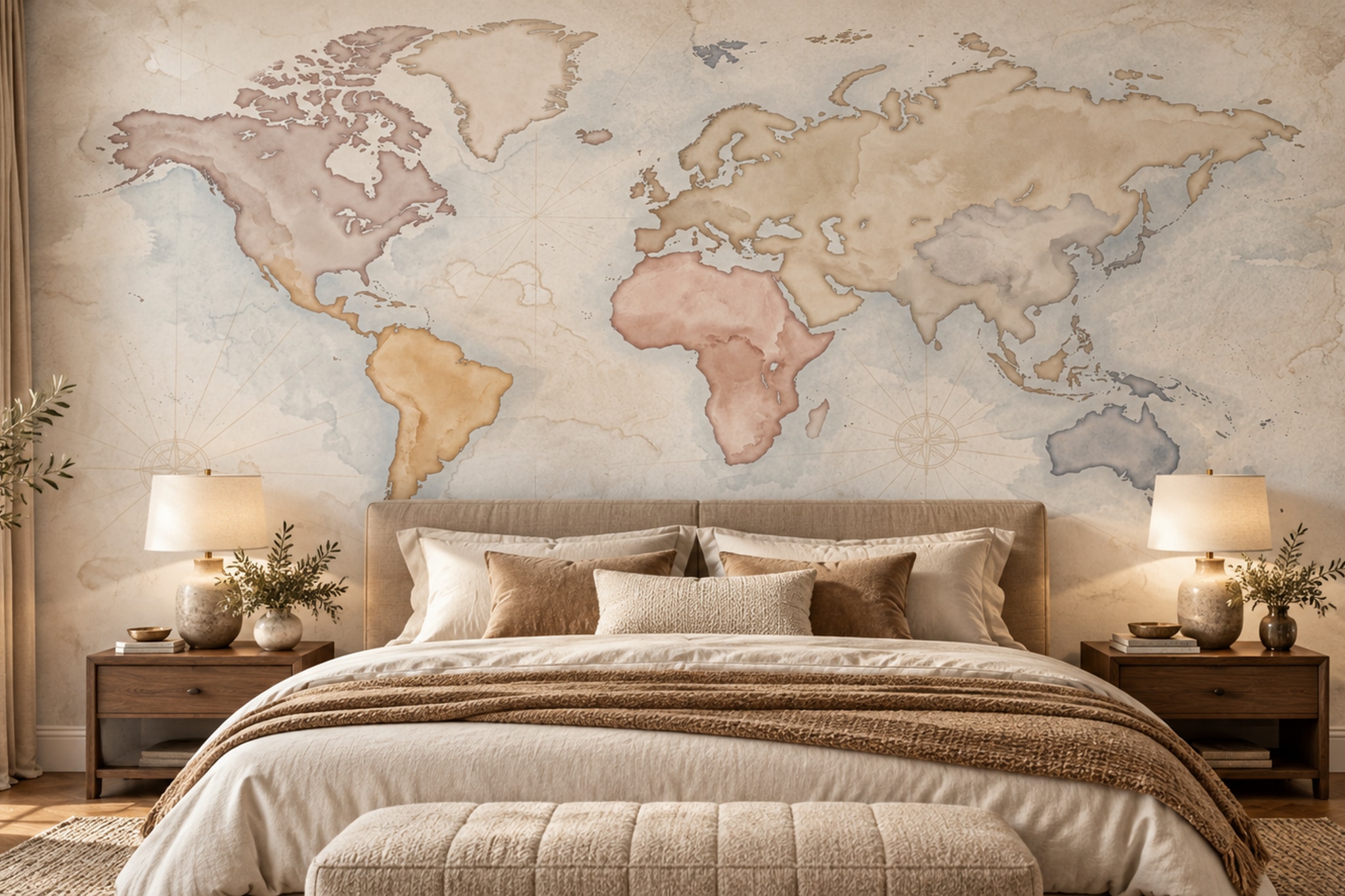 Beige Map Artful Abstract Wallpaper Mural Living-room-wallpaper-murals, Peel-and-stick Finish
