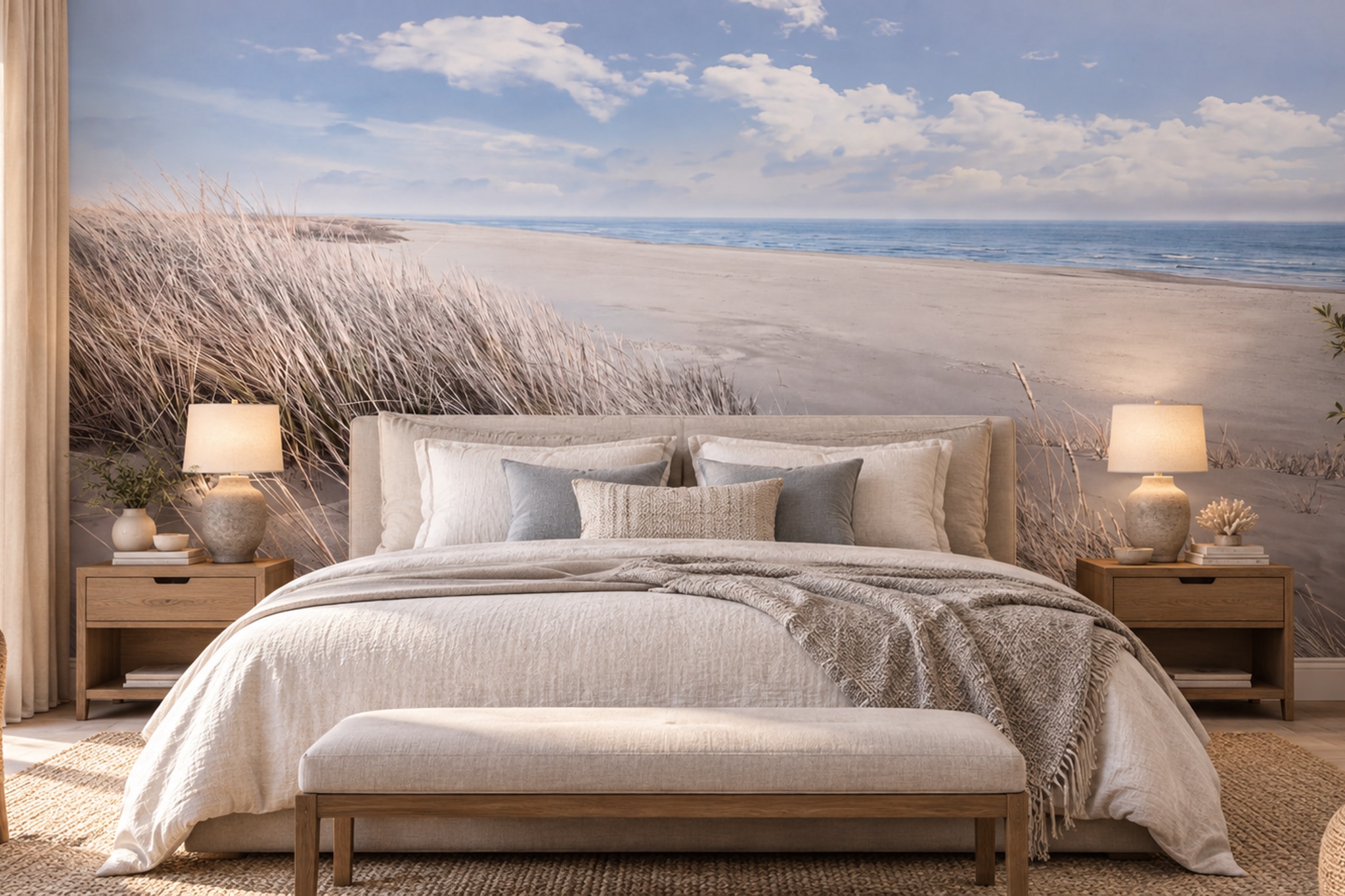 Beige Beach Scenic Decorative Wallpaper Mural Bedroom-wallpaper-murals, Peel-and-stick Finish