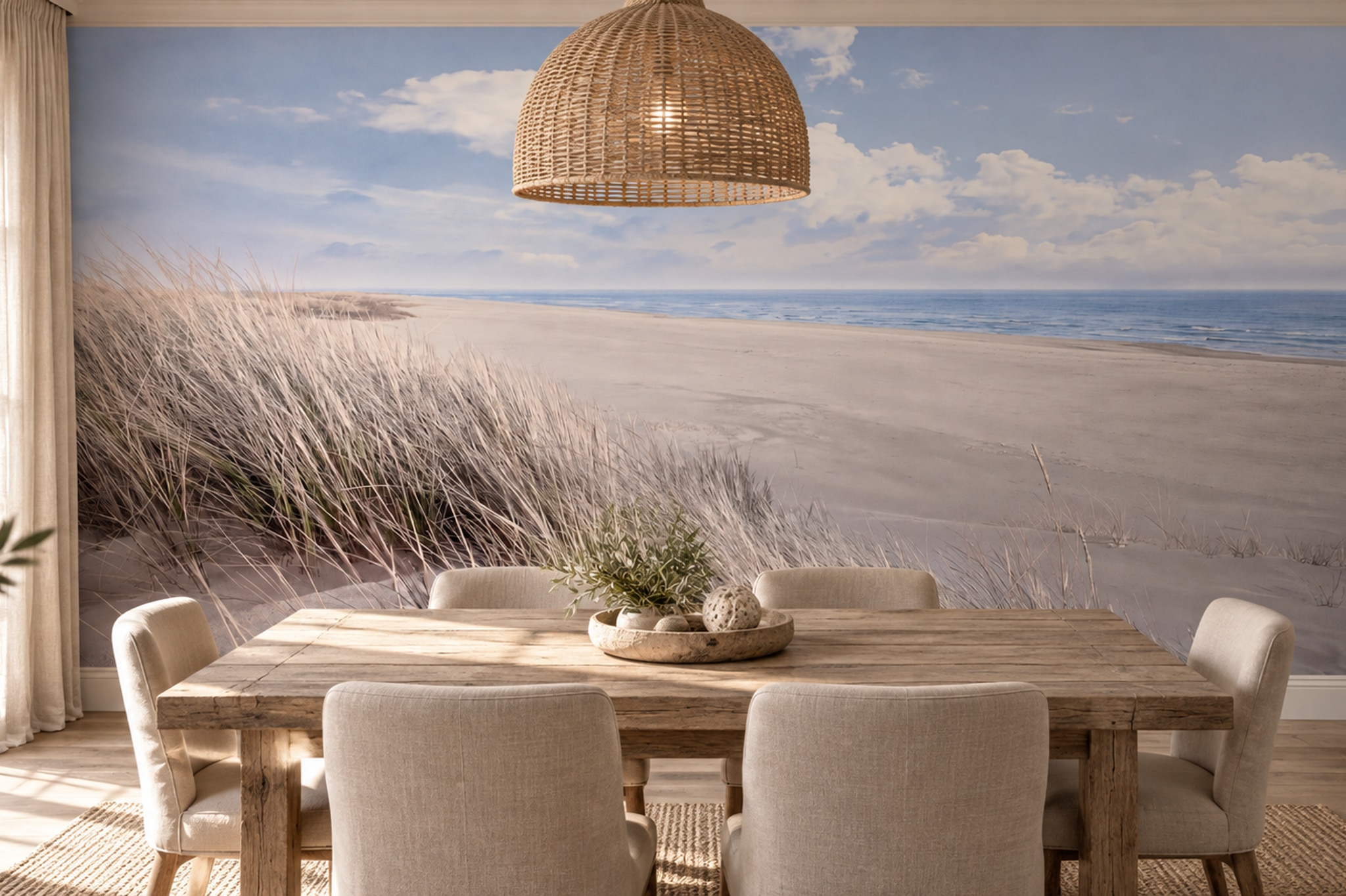 Beige Beach Scenic Decorative Wallpaper Mural Living-room-wallpaper-murals, Peel-and-stick Finish