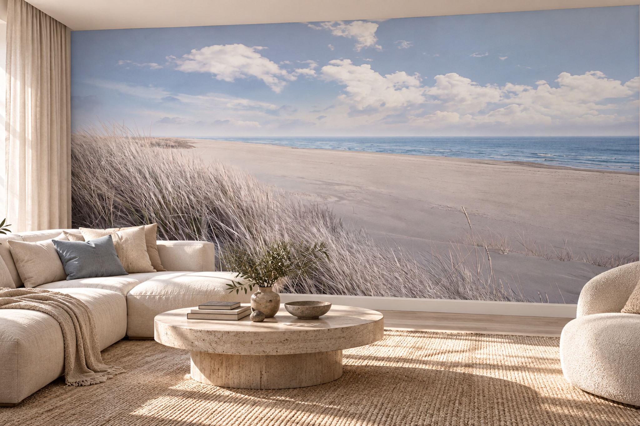Quiet Dune Grass And Open Sea Wallpaper Mural — Wallpaper Mural Design, Peel-and-stick Finish