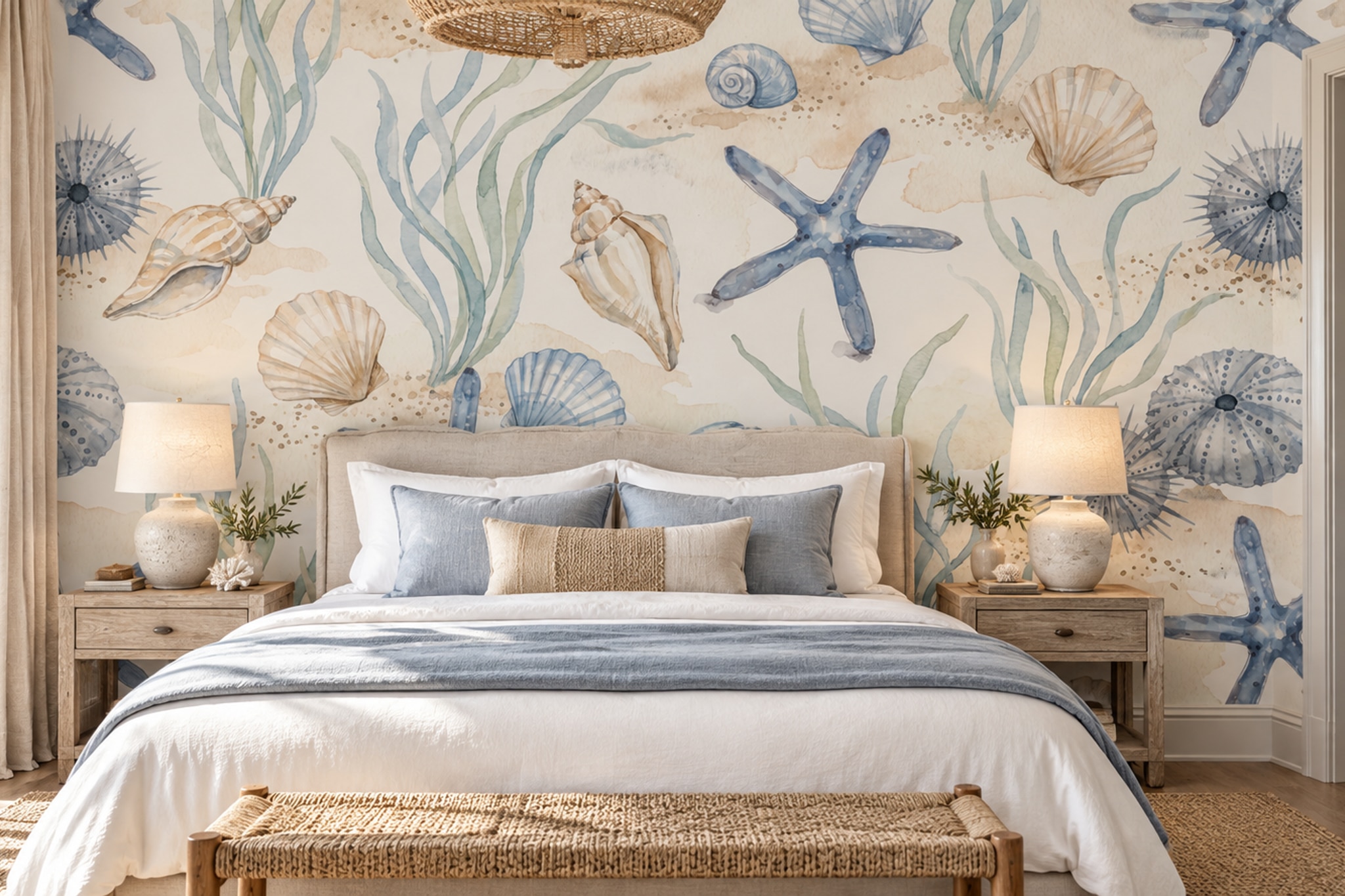 Blue Pattern Decorative Wallpaper Painterly Atmospheric Wallpaper Mural Bedroom-wallpaper-murals, Peel-and-stick Finish