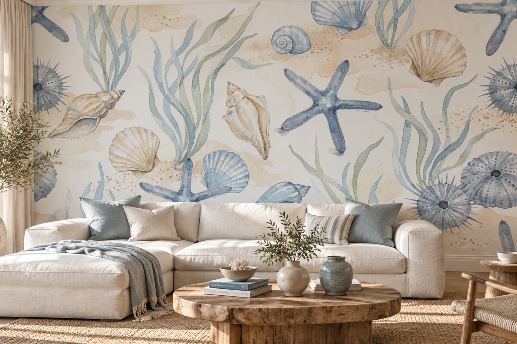 Blue Pattern Decorative Wallpaper Painterly Atmospheric Wallpaper Mural Bedroom-wallpaper-murals, Peel-and-stick Finish