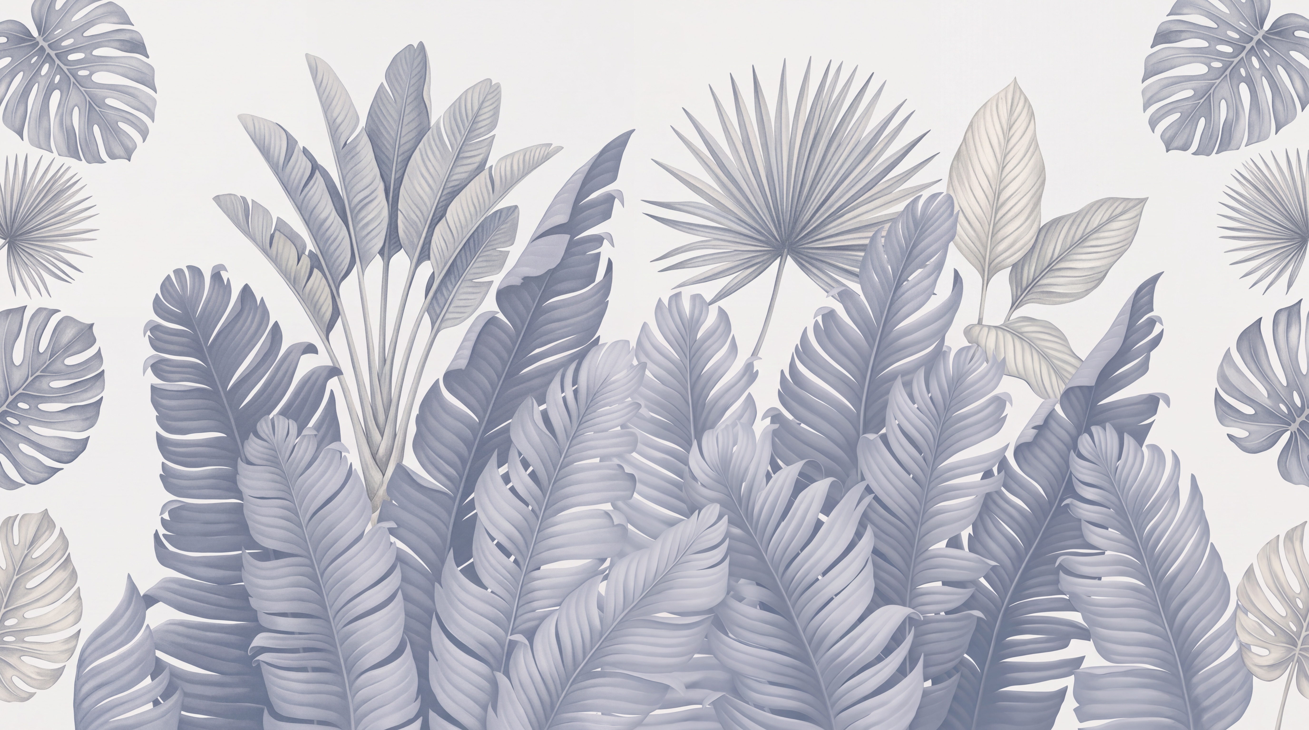 Grey Leaf Botanical Abstract Wallpaper Mural, Peel-and-stick Finish