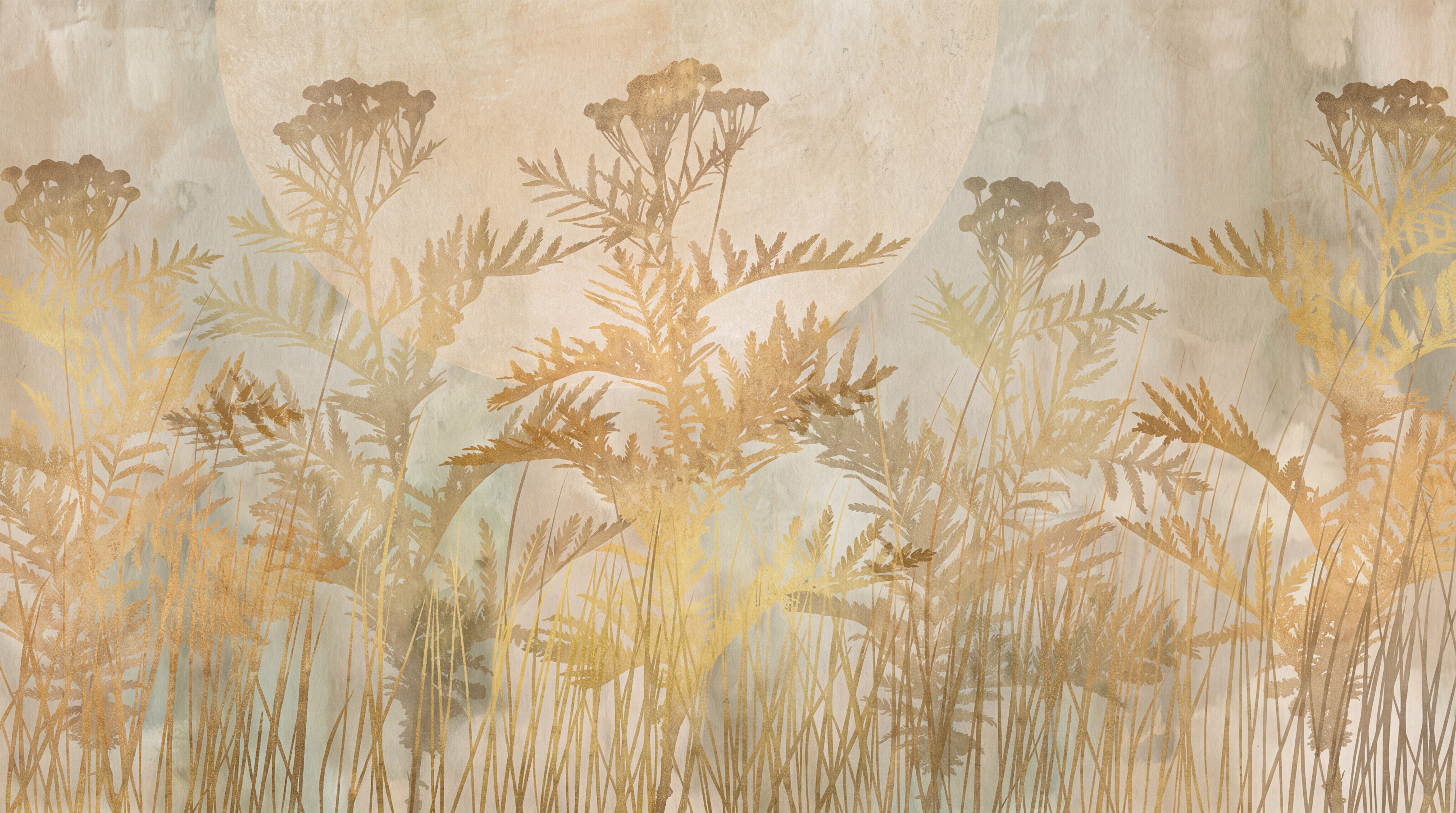 Gold Meadow Scenic Painterly Wallpaper Mural, Peel-and-stick Finish
