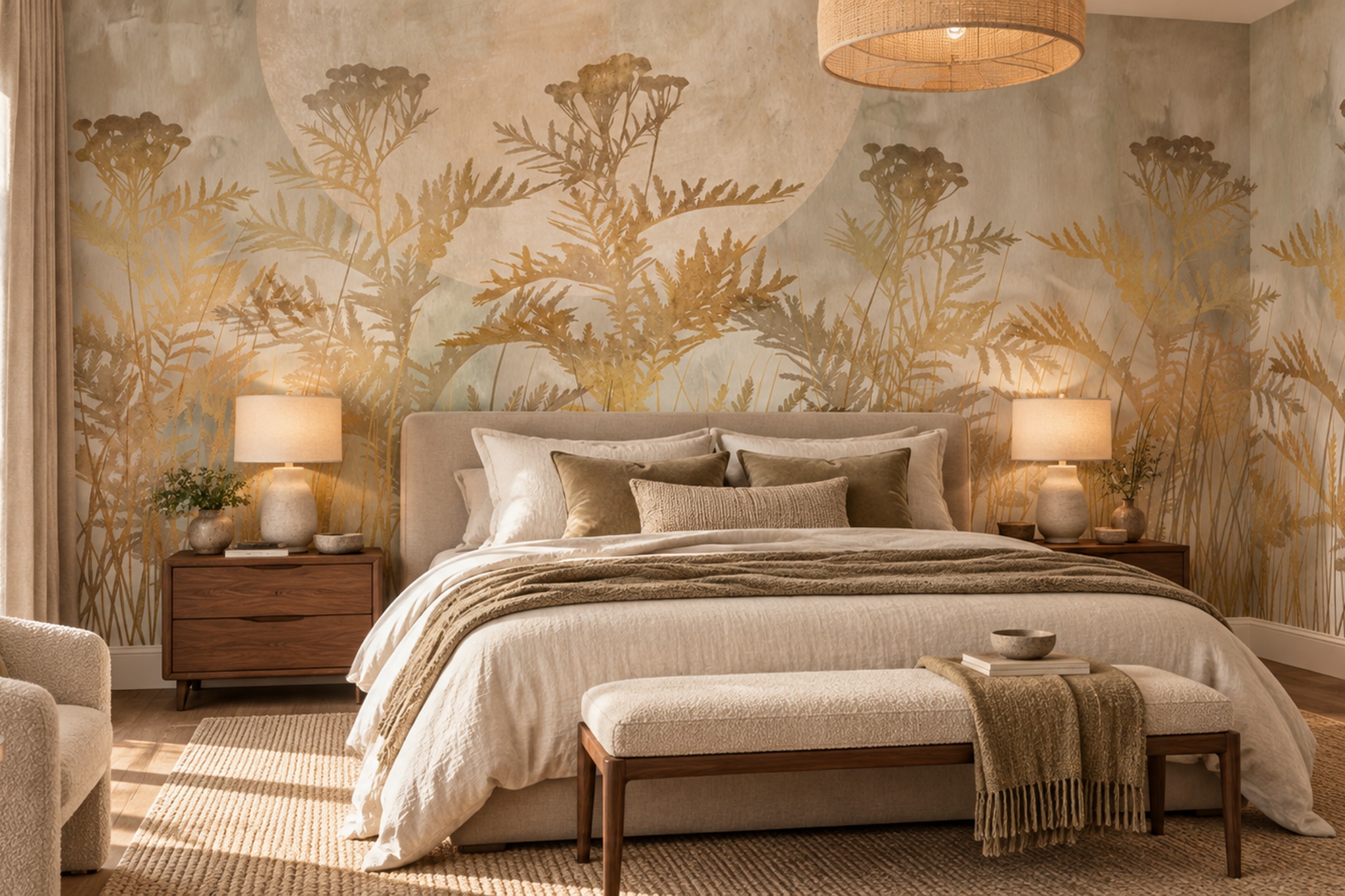Gold Meadow Scenic Painterly Wallpaper Mural Bedroom-wallpaper-murals, Peel-and-stick Finish