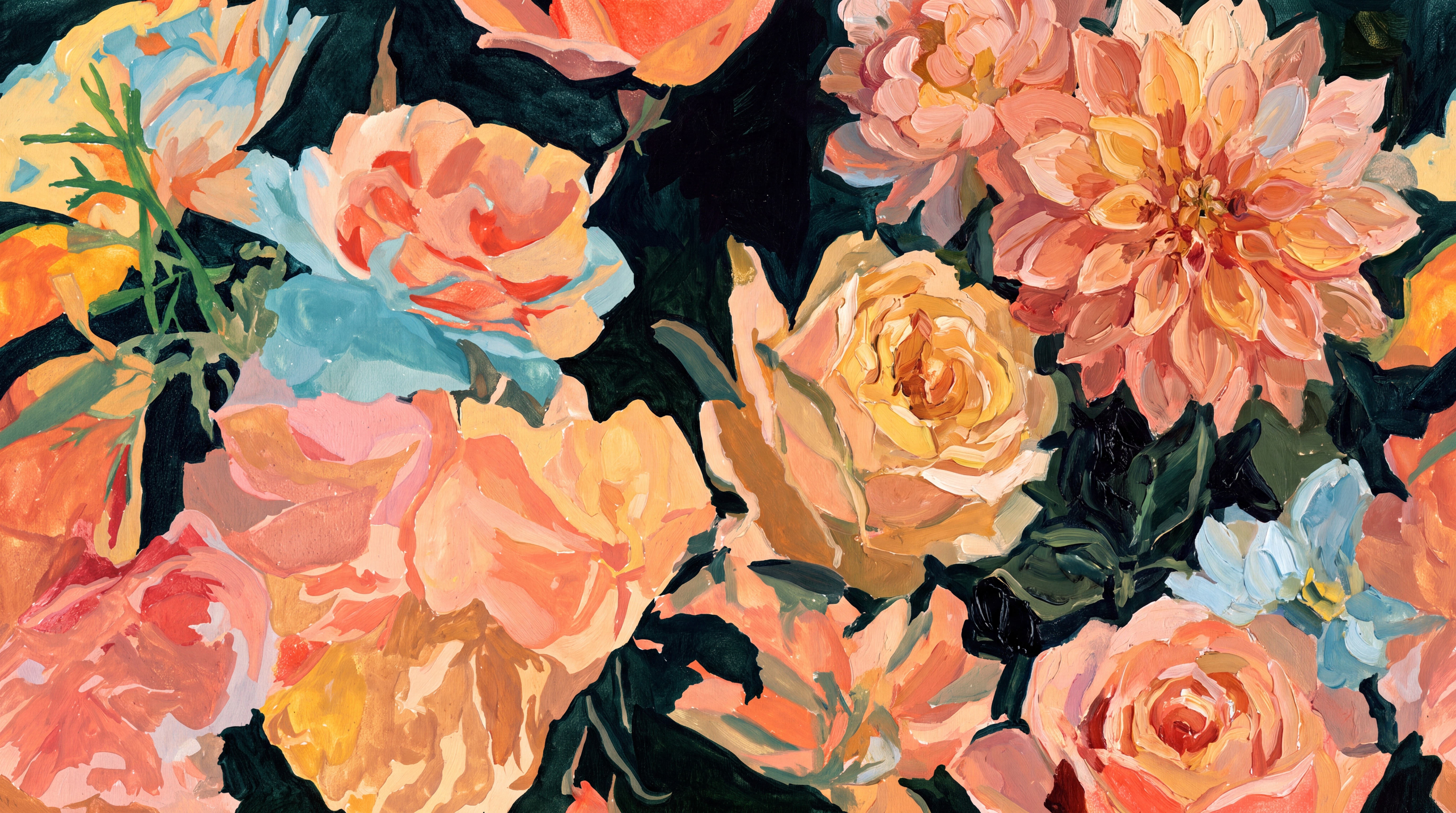 Coral Floral Botanical Decorative Wallpaper Mural Dining-room-wallpaper-murals, Peel-and-stick Finish