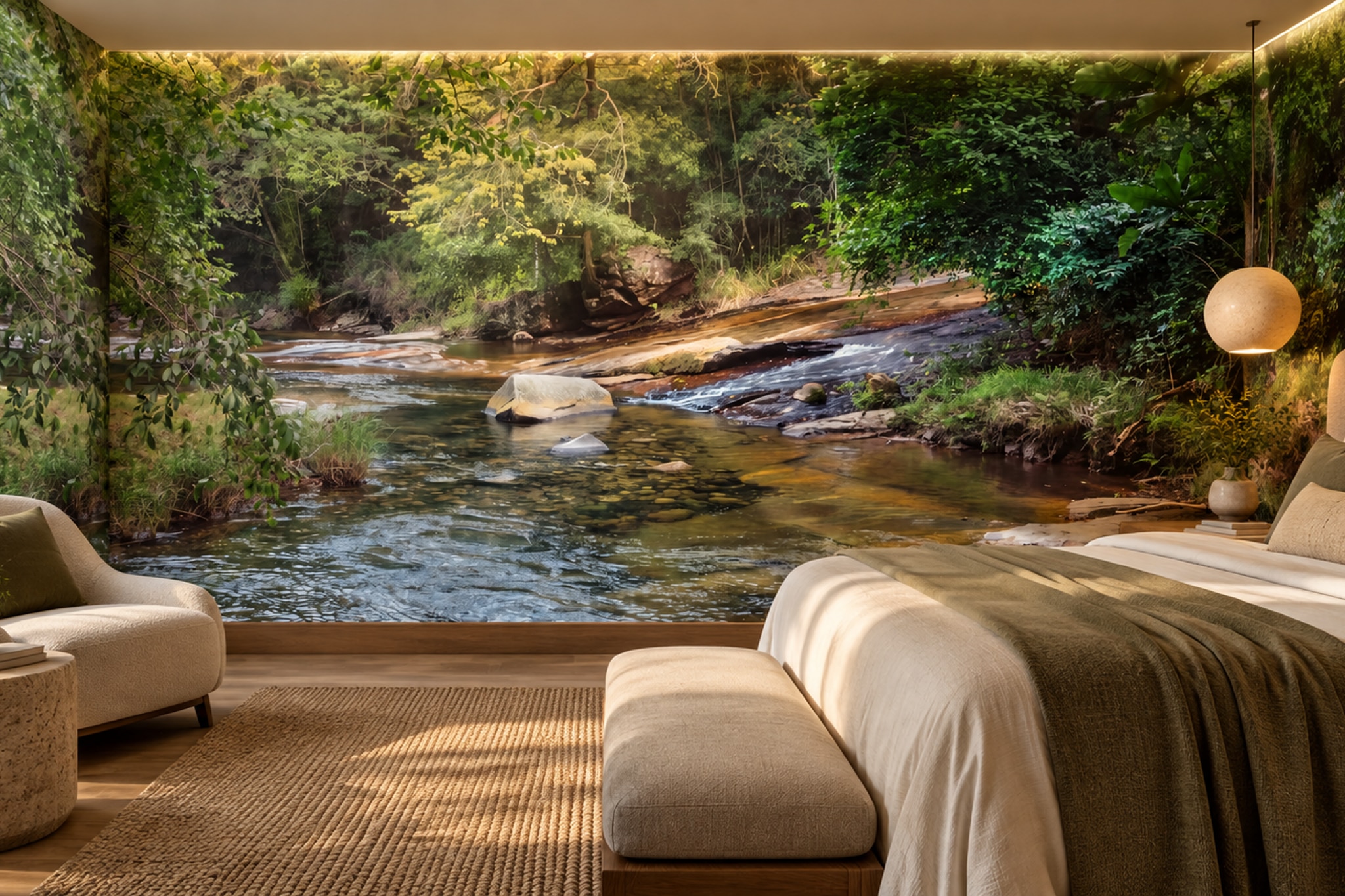 Green River Scenic Painterly Wallpaper Mural Bedroom-wallpaper-murals, Peel-and-stick Finish