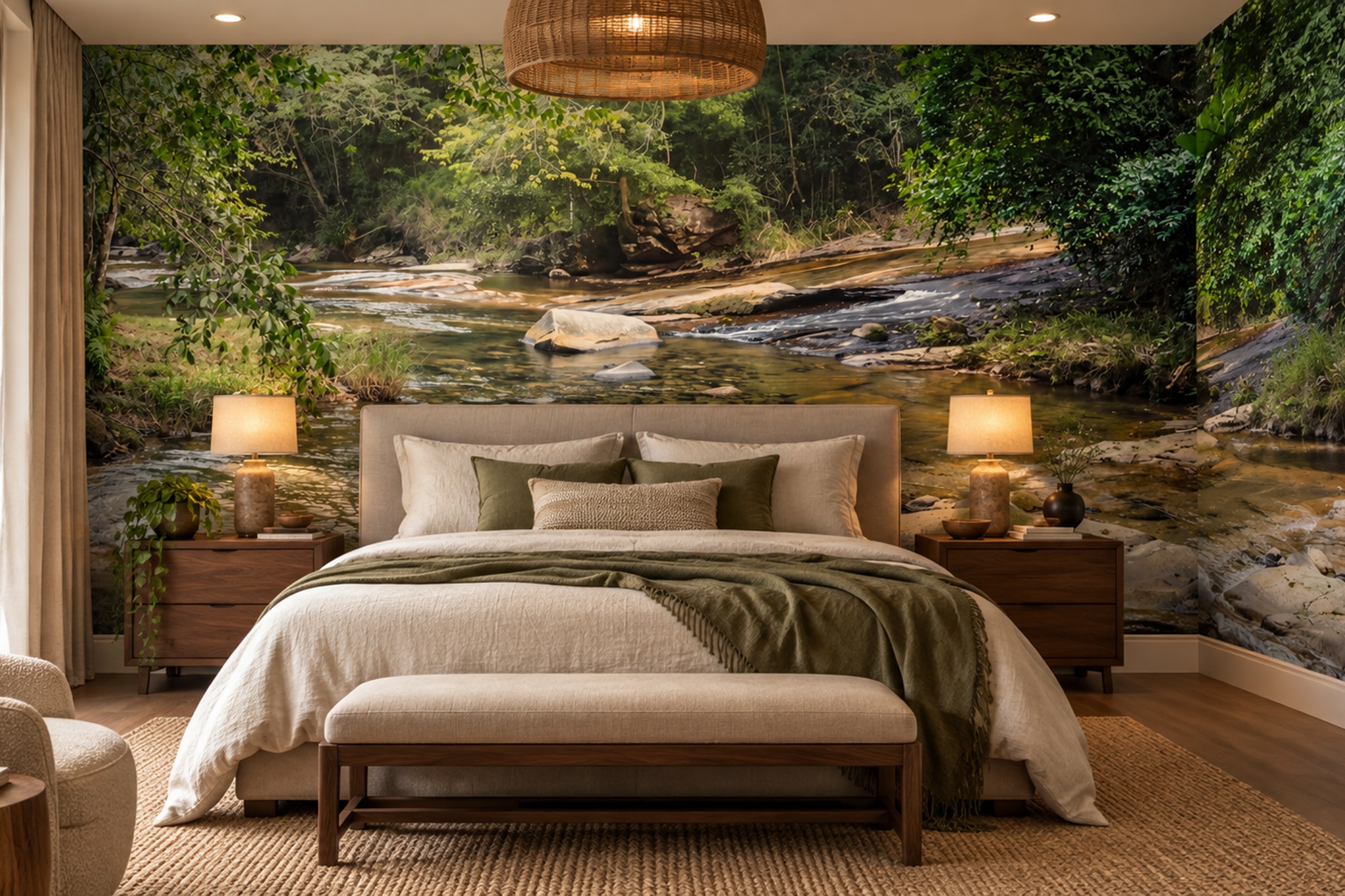 Green River Scenic Painterly Wallpaper Mural Bedroom-wallpaper-murals, Peel-and-stick Finish