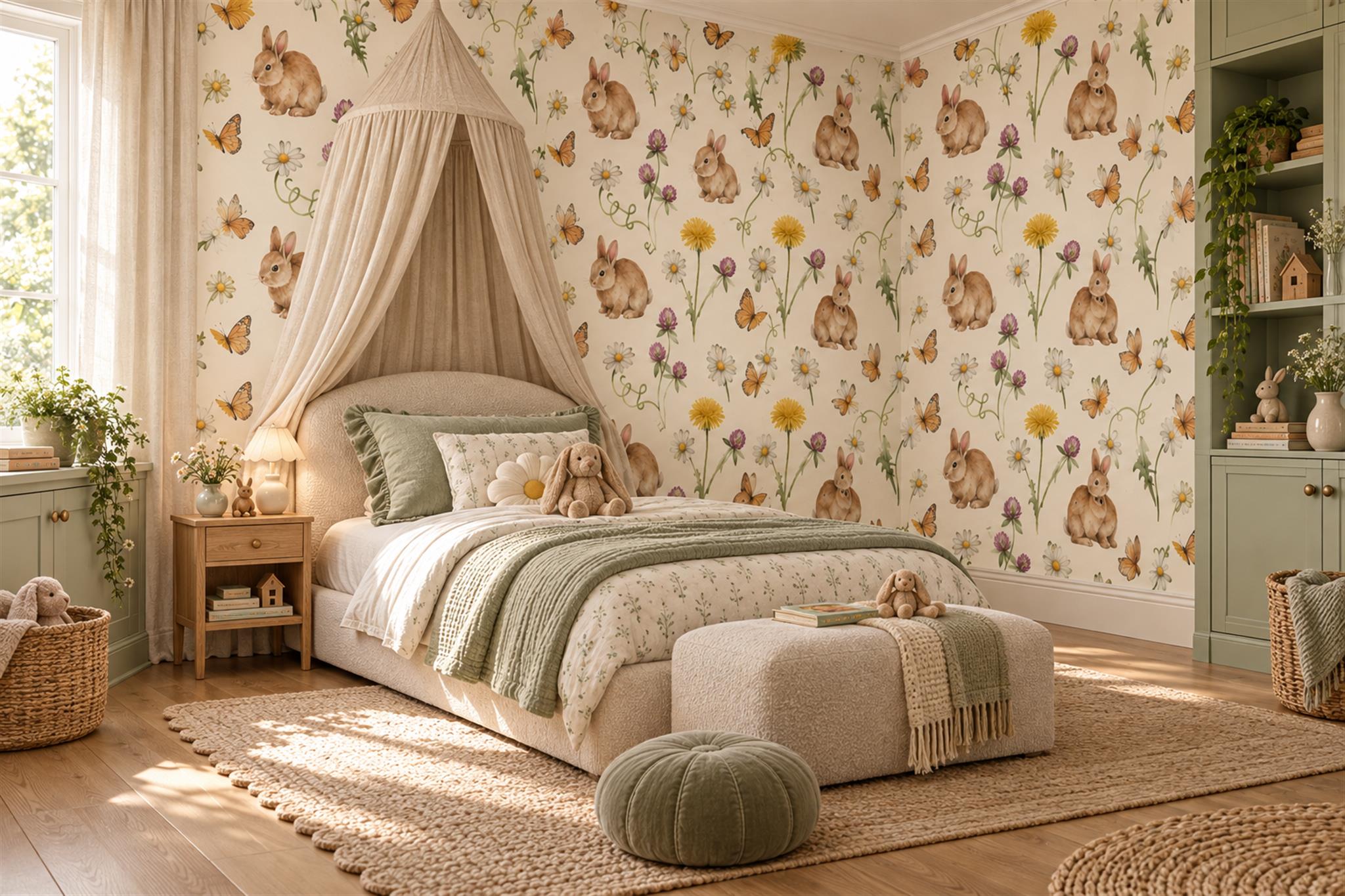 Brown Rabbit Wallpaper Mural, Peel-and-stick Finish