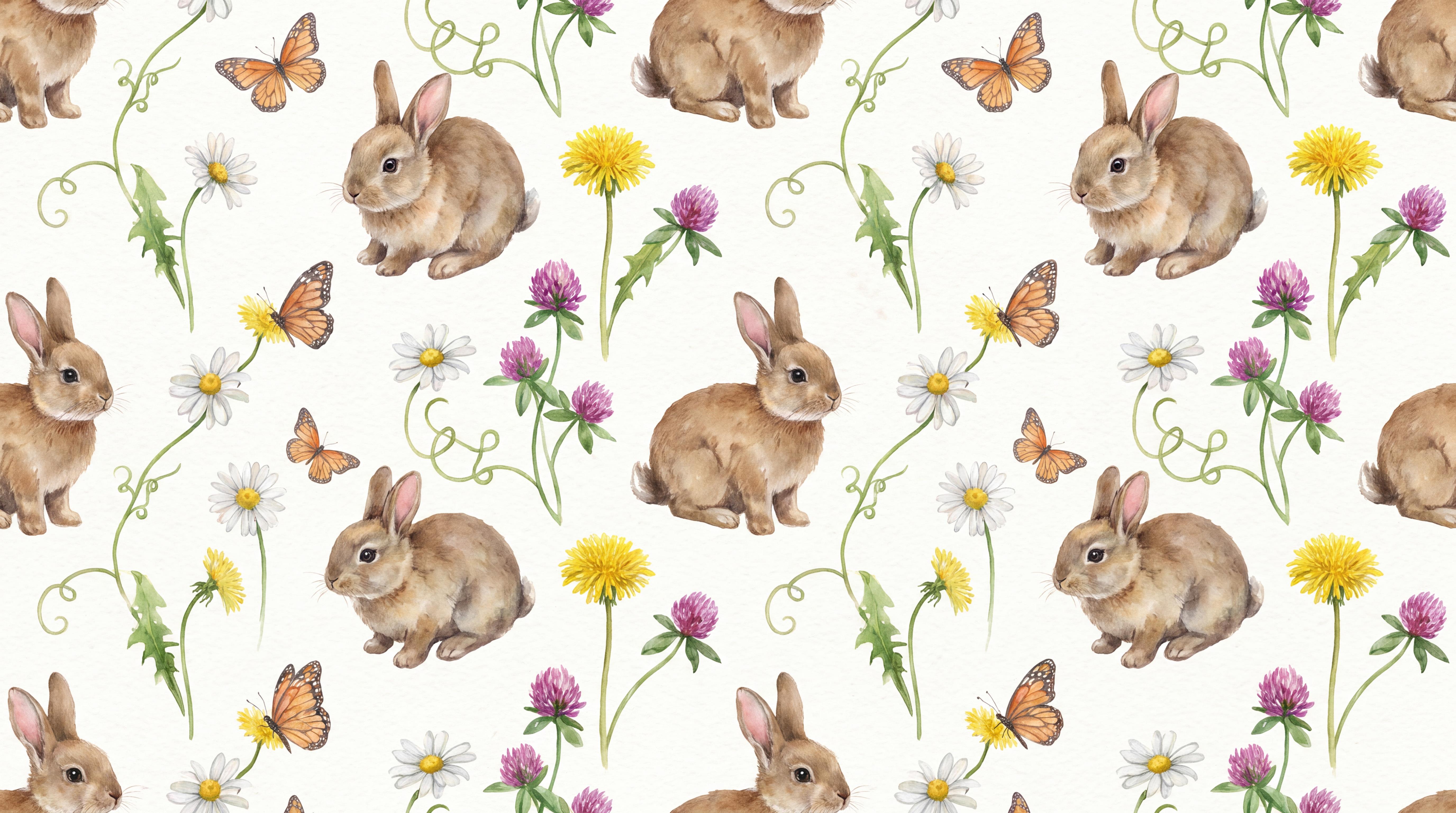 Brown Rabbit Wallpaper Mural, Peel-and-stick Finish