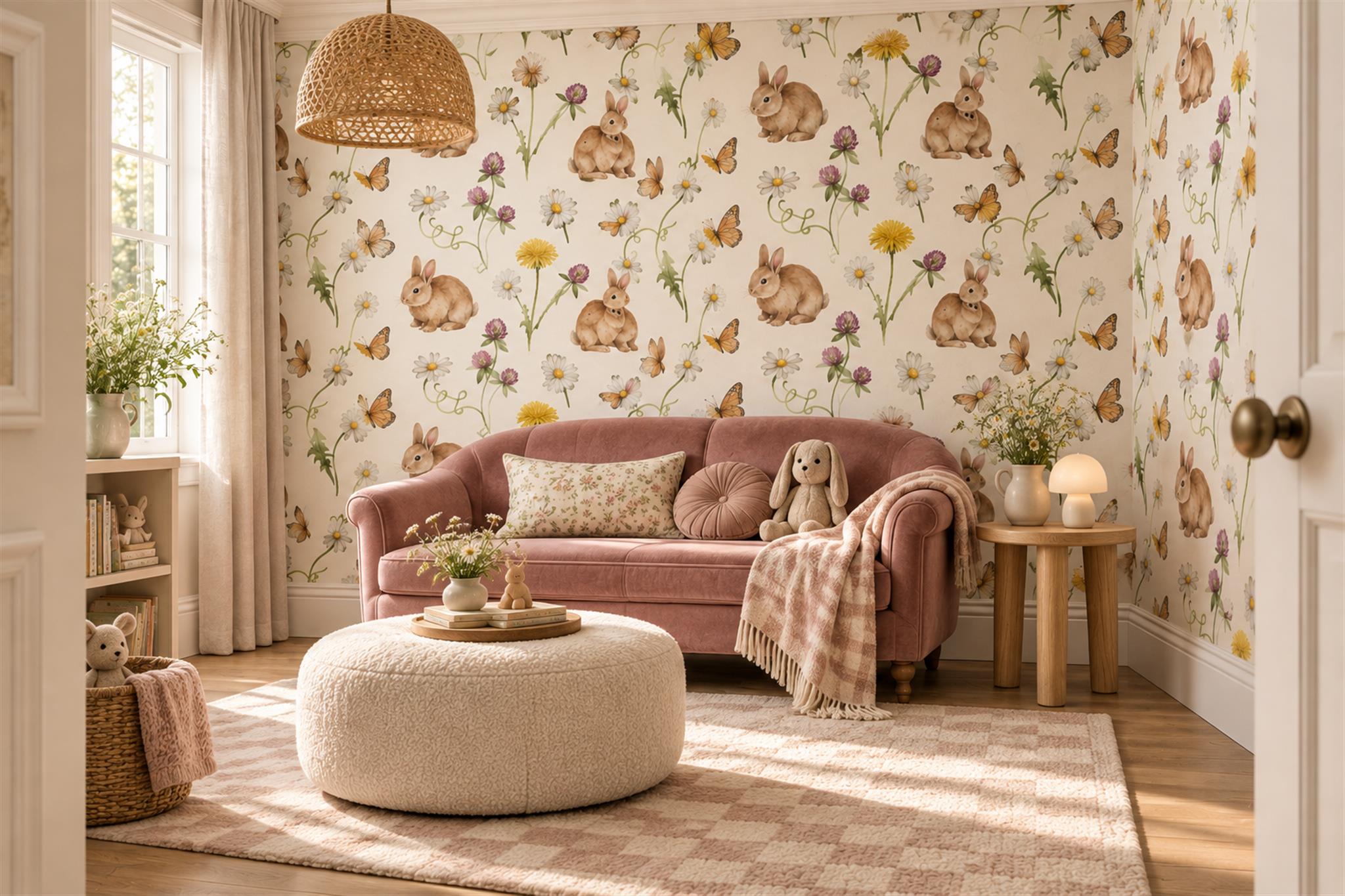 Brown Rabbit Wallpaper Mural, Peel-and-stick Finish