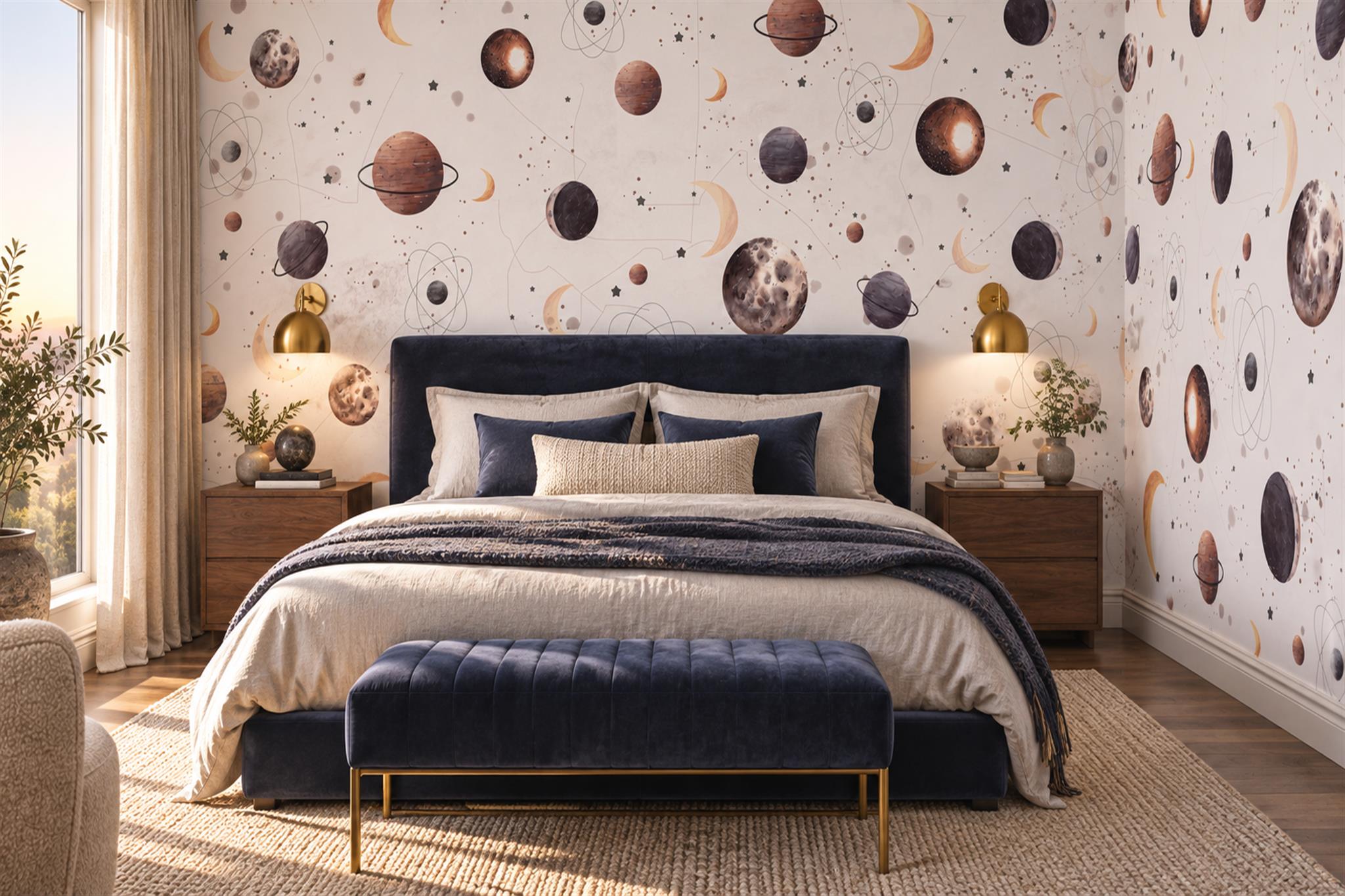 Purple Pattern Decorative Wallpaper Mural Layered Bedroom-wallpaper-murals, Peel-and-stick Finish