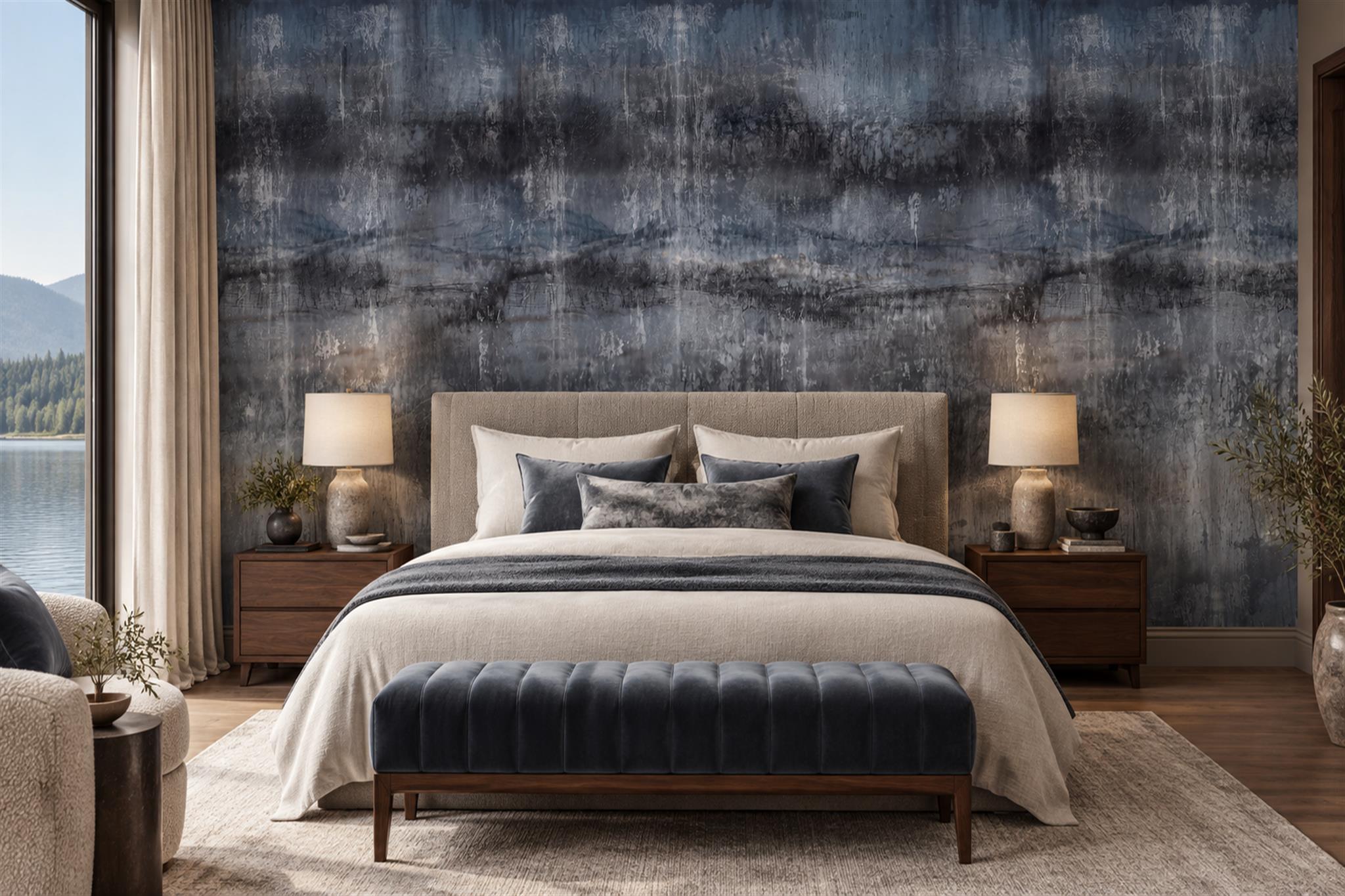 Grey Textured Artful Wallpaper Mural Bedroom-wallpaper-murals, Peel-and-stick Finish