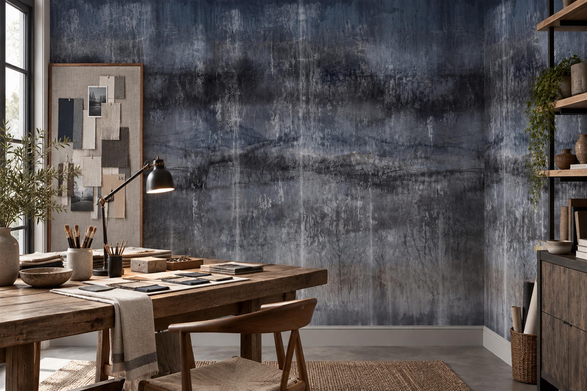 Grey Textured Artful Wallpaper Mural Home-office-wallpaper-murals, Peel-and-stick Finish
