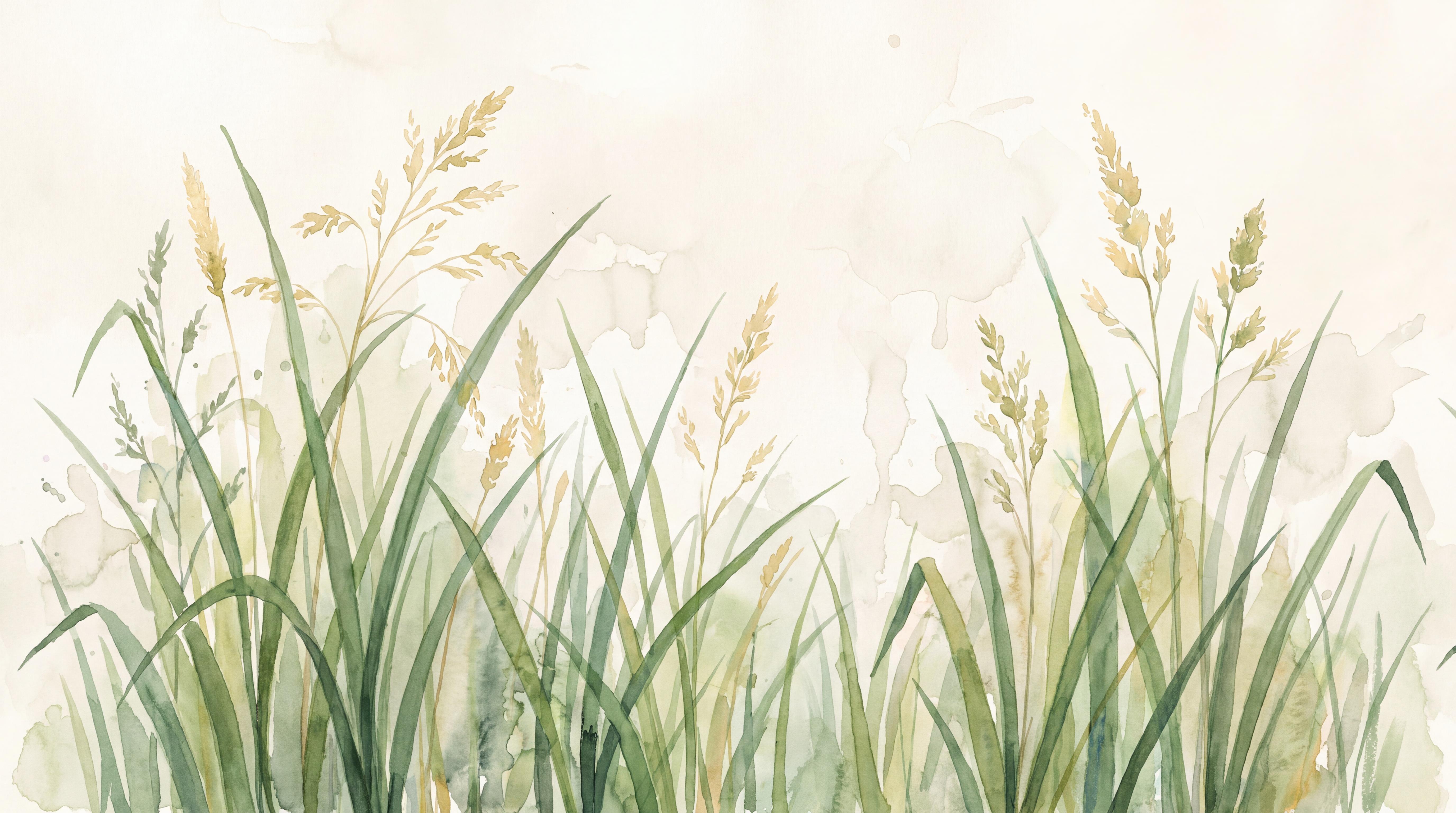 Green Grasses Artful Wallpaper Mural Accent-wall-wallpaper-murals, Peel-and-stick Finish