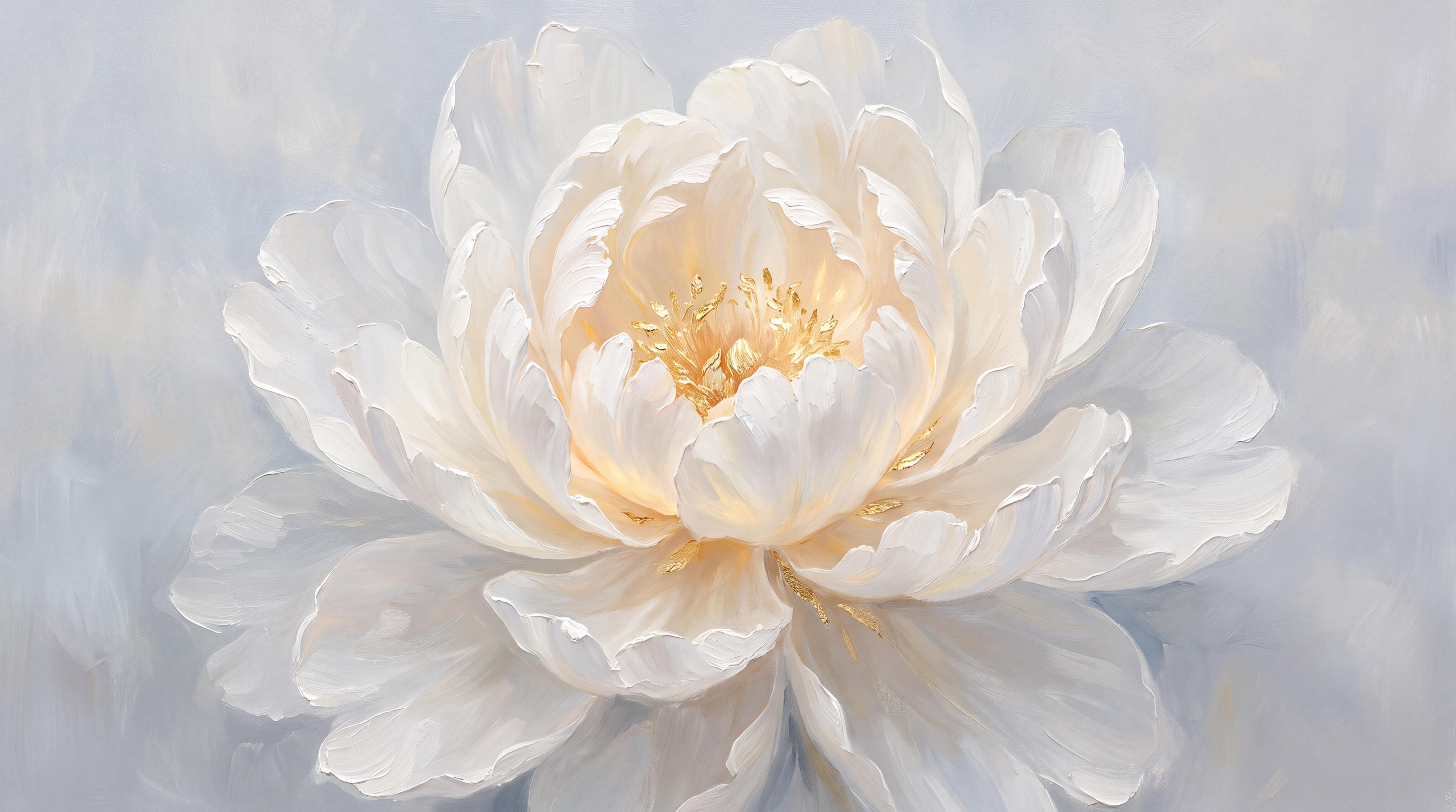 White Peony Botanical Wallpaper Mural, Peel-and-stick Finish
