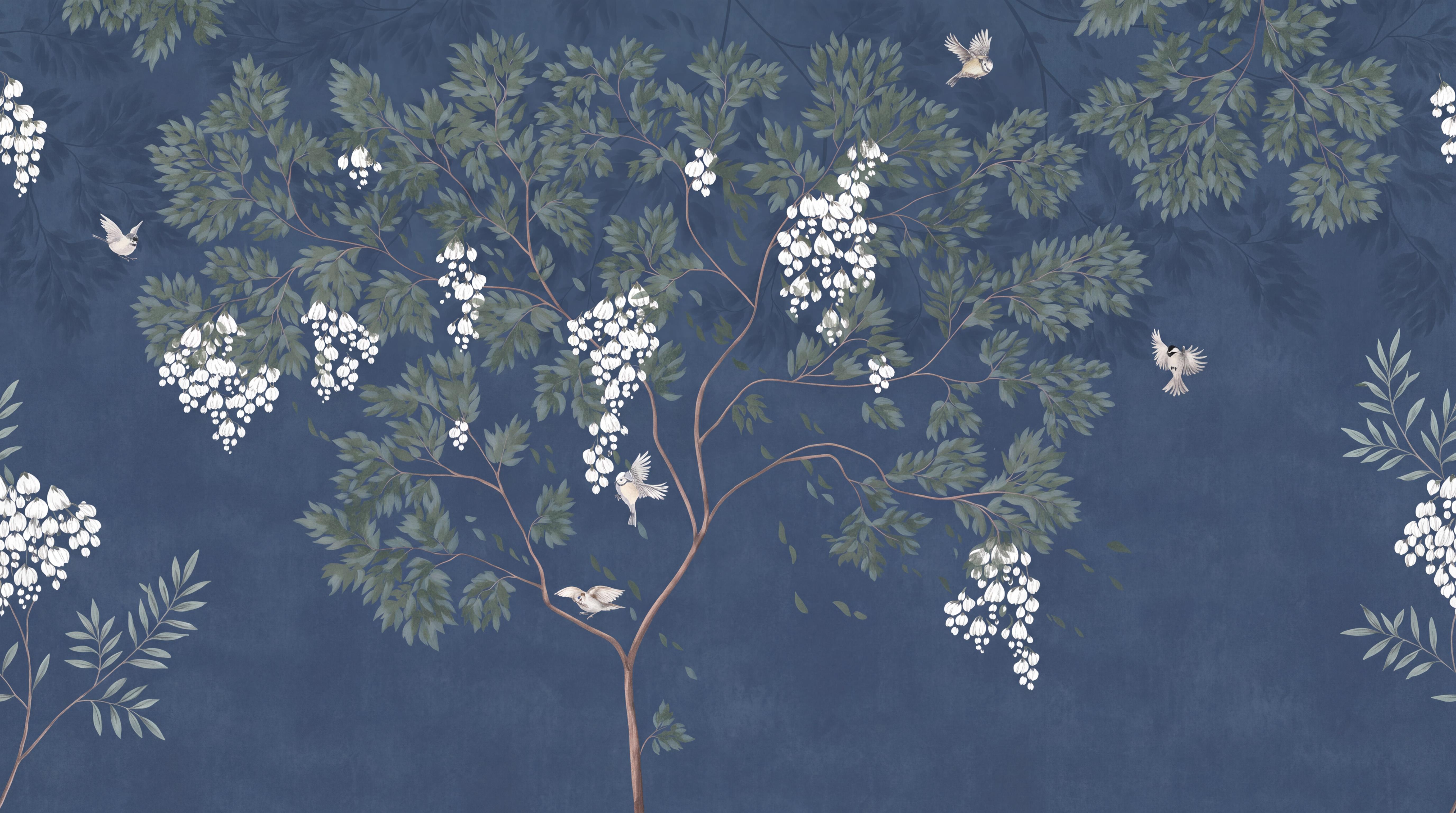 Navy Tree Scenic Wallpaper Mural, Peel-and-stick Finish