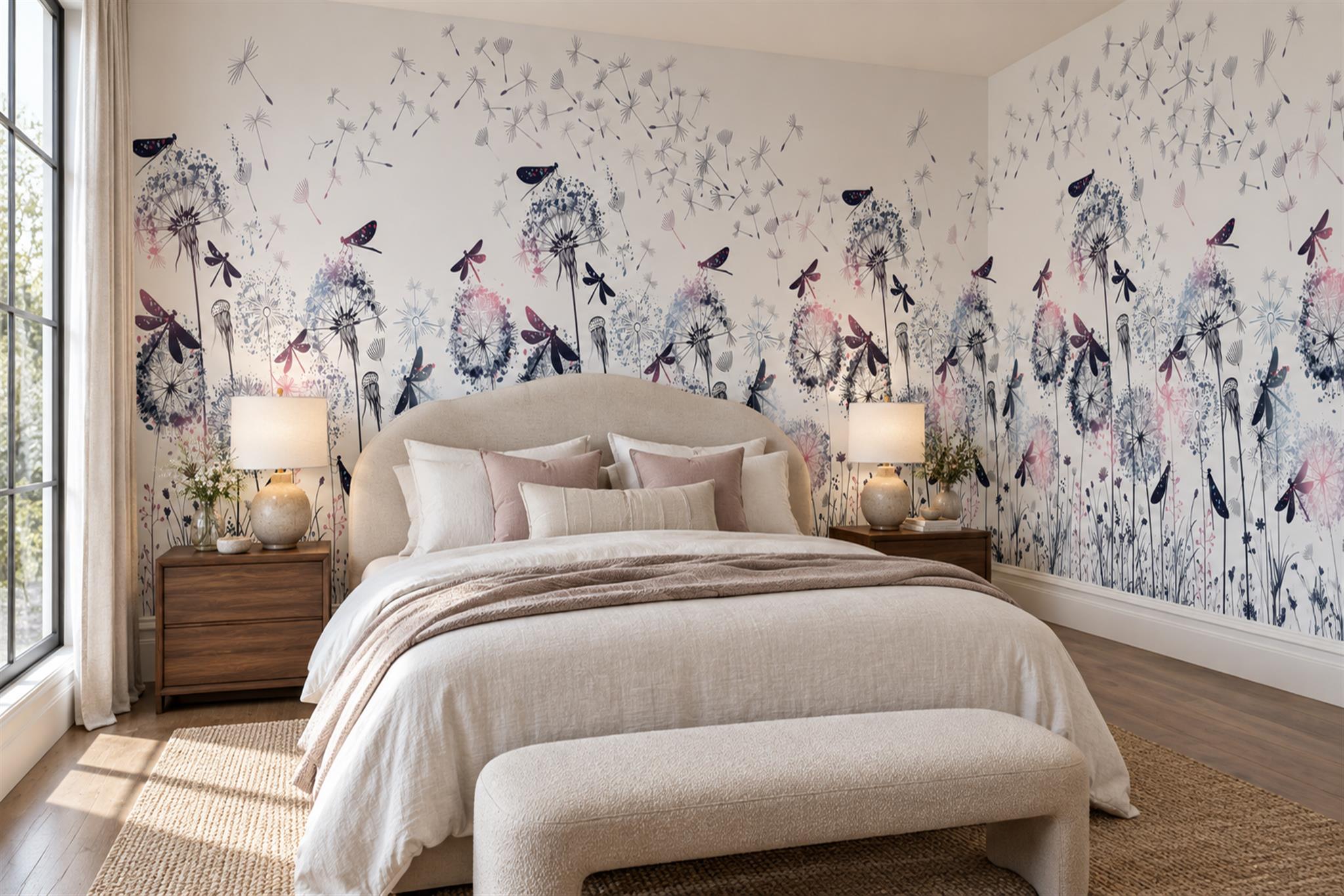 Blue Pattern Decorative Wallpaper Mural Painterly Linear Wallpaper Mural Accent-wall-wallpaper-murals, Peel-and-stick Finish