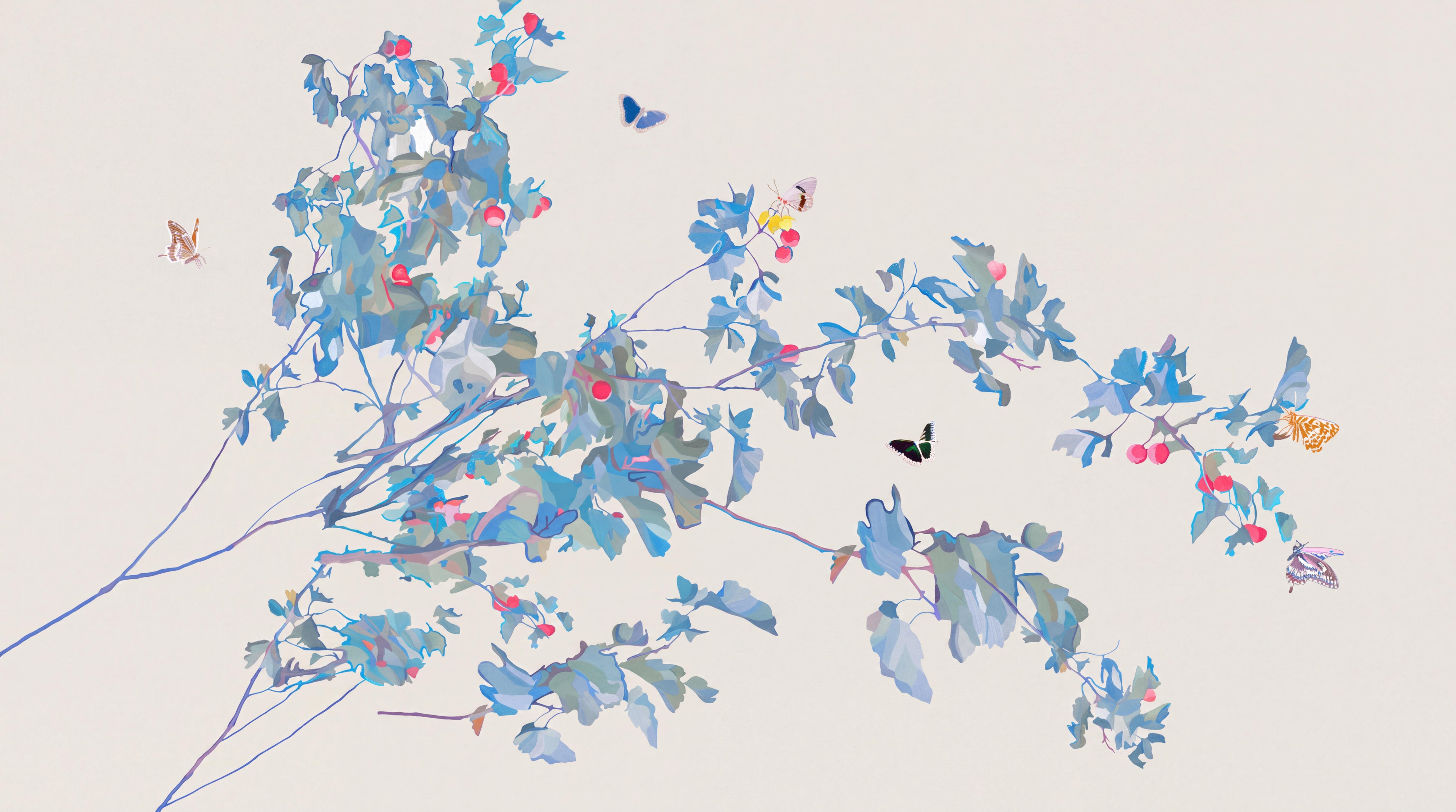 Blue Pattern Decorative Blossom Wallpaper Mural, Peel-and-stick Finish