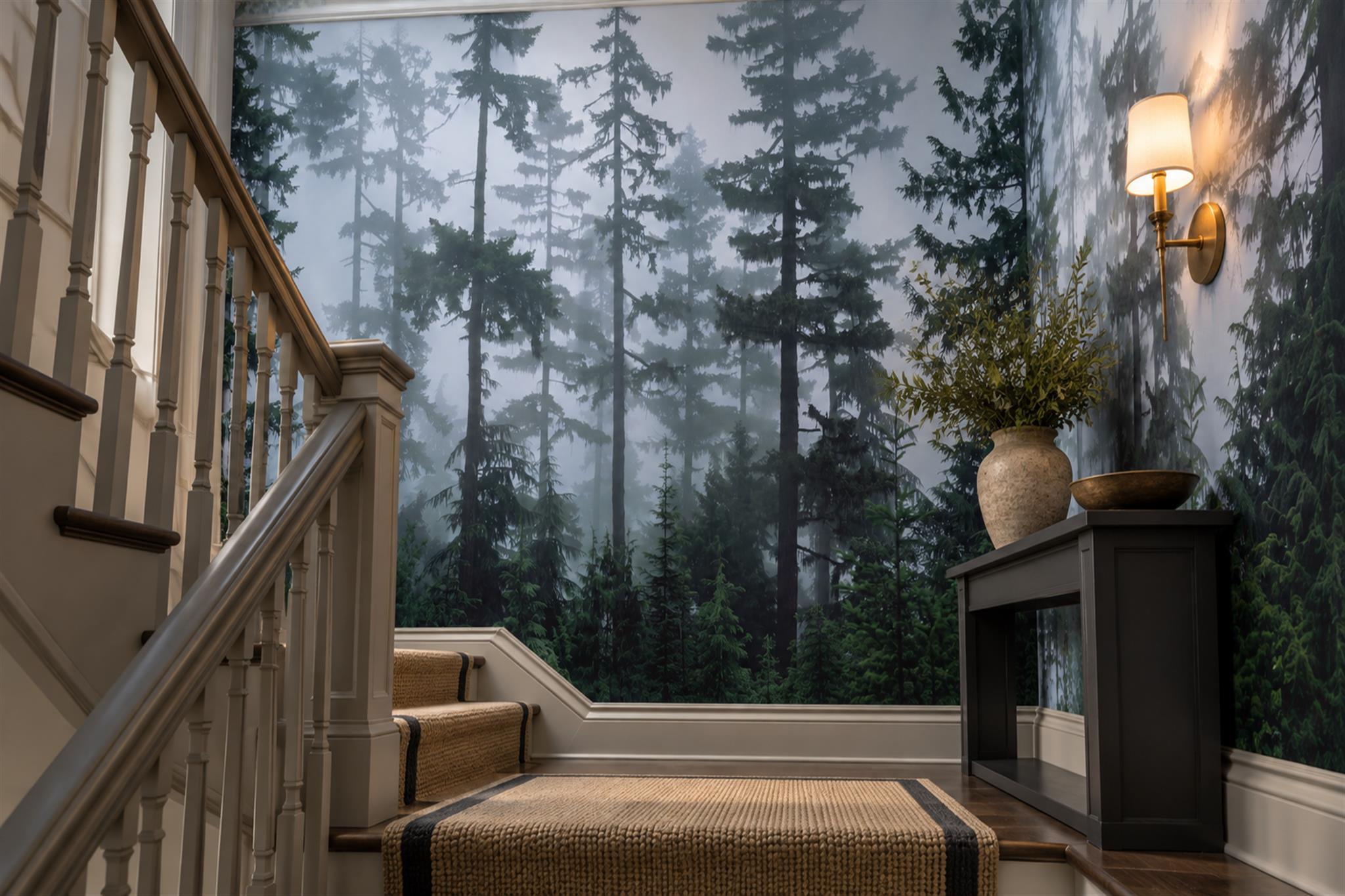 Blue Forest Scenic Textured Wallpaper Mural Hallway-wallpaper-murals, Peel-and-stick Finish