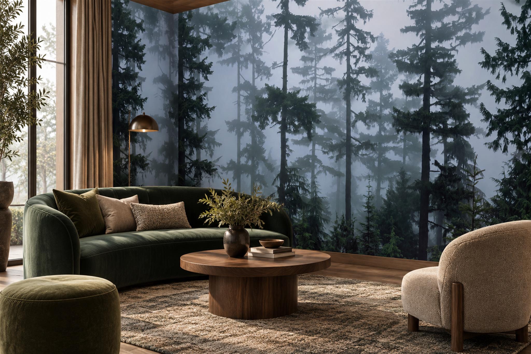 Blue Forest Scenic Textured Wallpaper Mural Feature-wall-wallpaper-murals, Peel-and-stick Finish