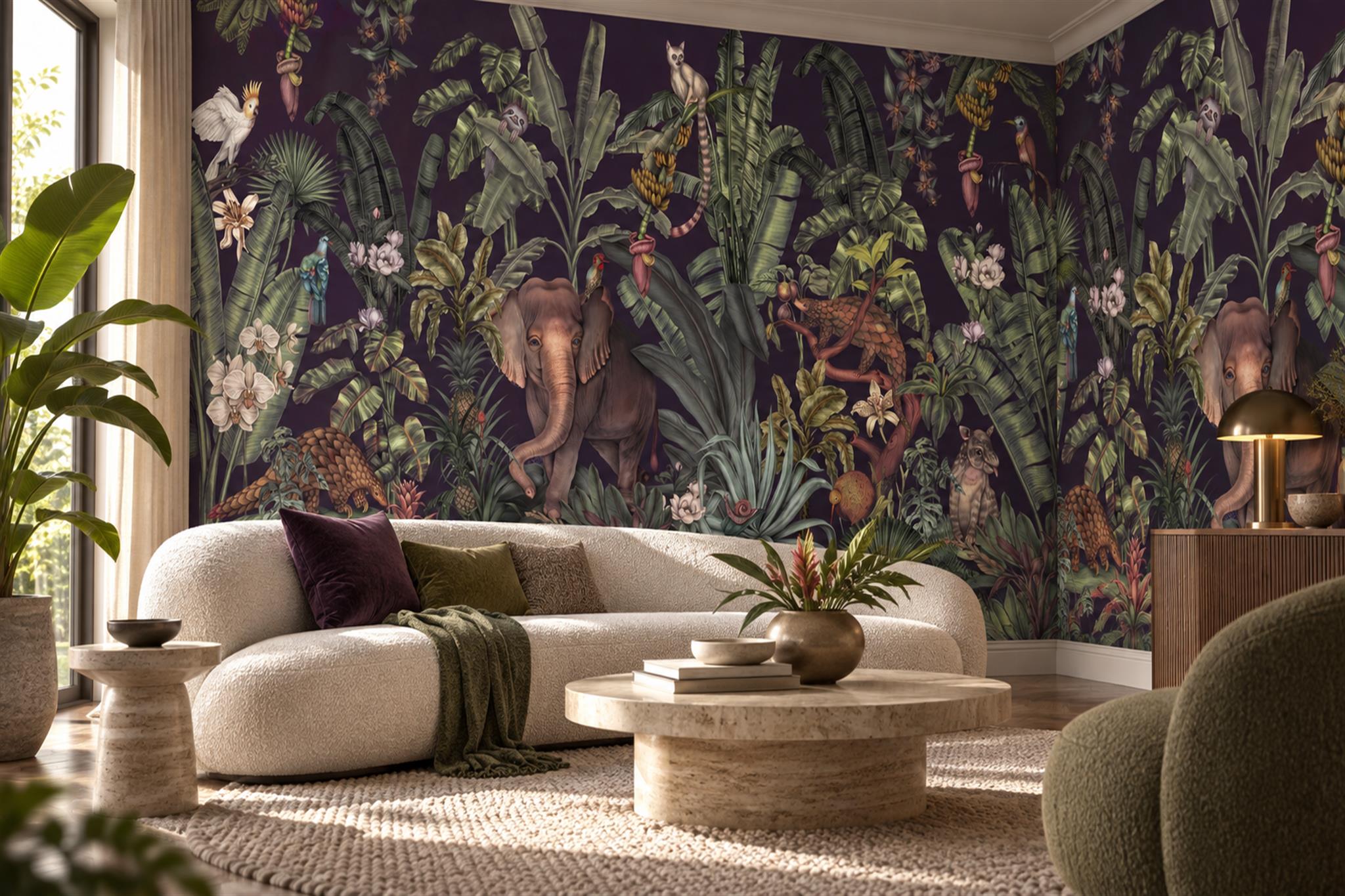 Purple Safari Scenic Wallpaper Mural Accent-wall-wallpaper-murals, Peel-and-stick Finish