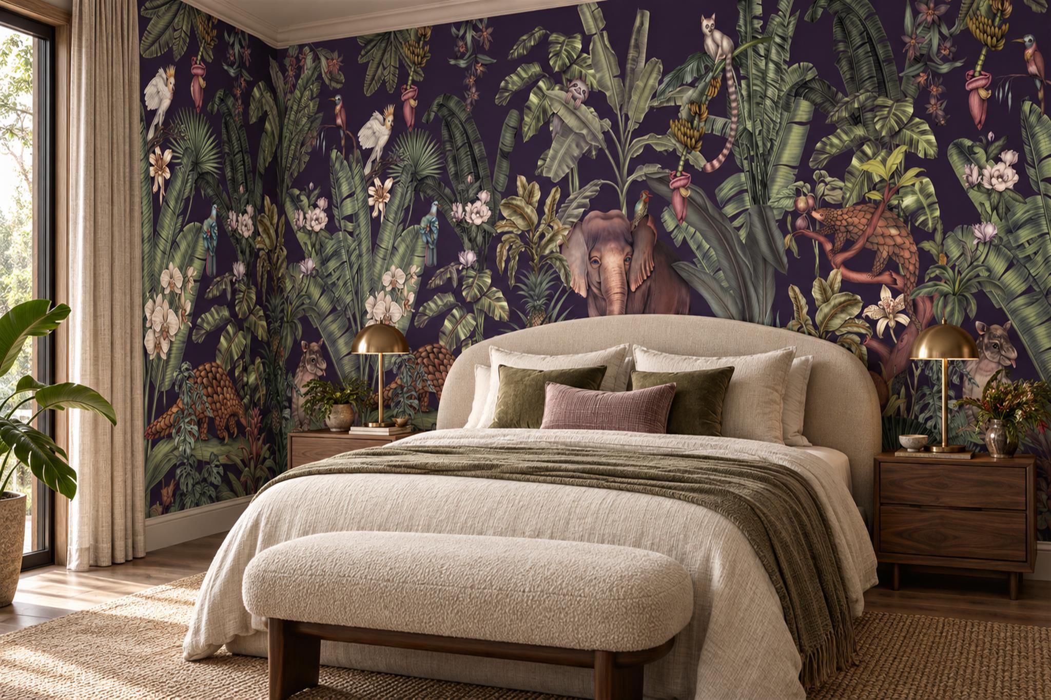 Purple Safari Scenic Wallpaper Mural Bedroom-wallpaper-murals, Peel-and-stick Finish