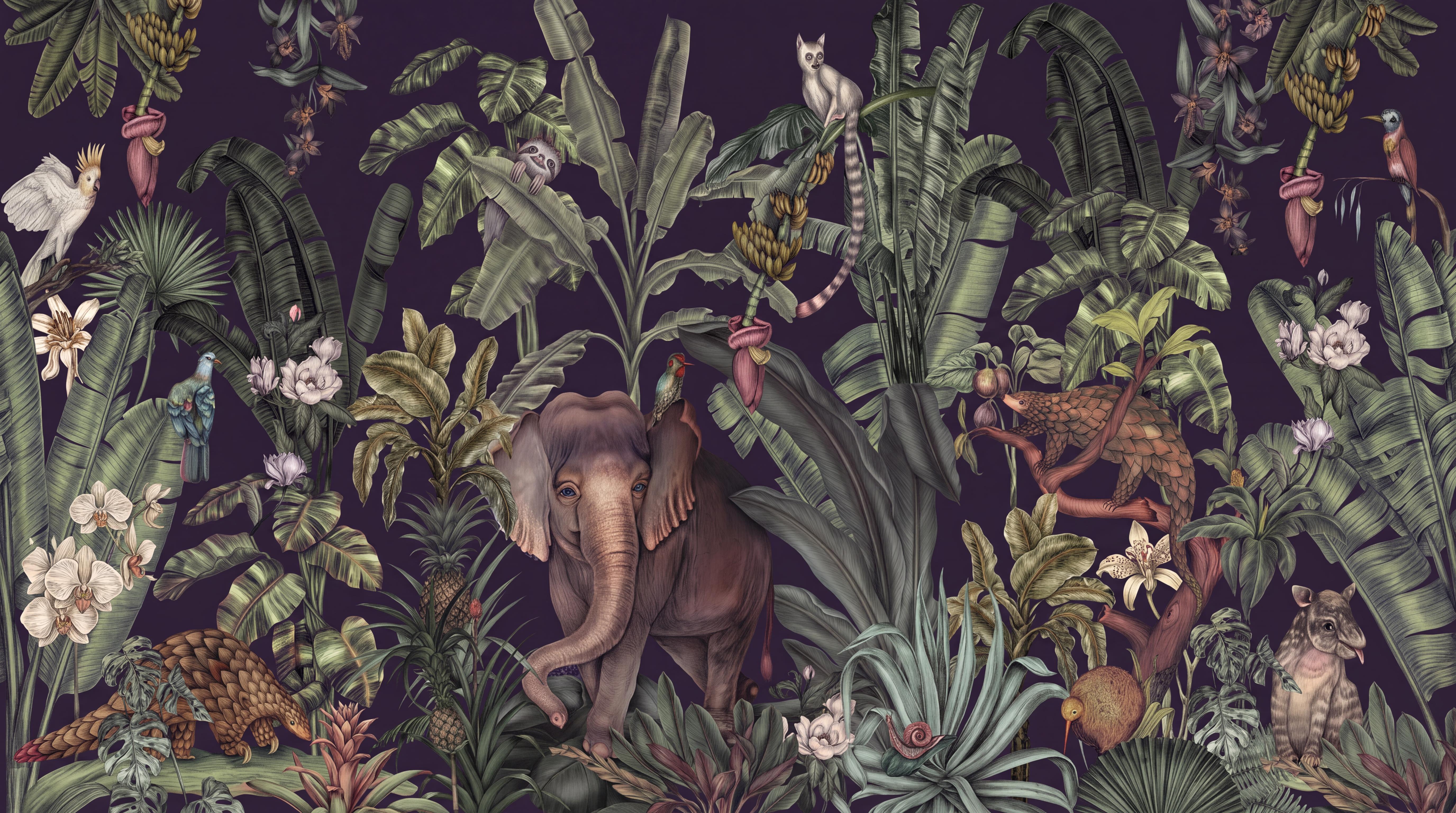 Purple Safari Scenic Wallpaper Mural, Peel-and-stick Finish