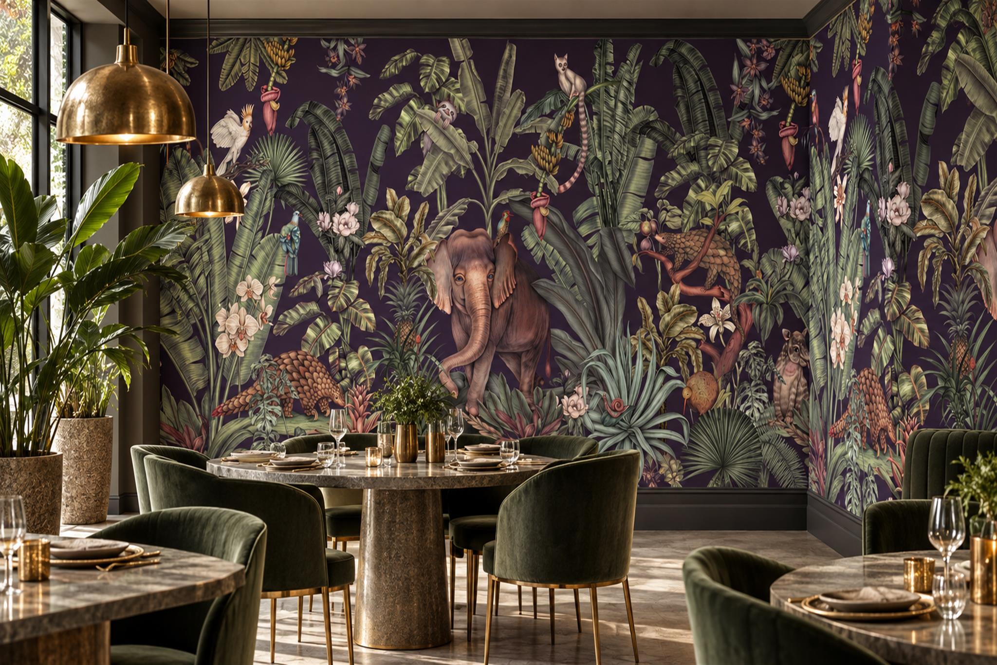 Purple Safari Scenic Wallpaper Mural Bedroom-wallpaper-murals, Peel-and-stick Finish