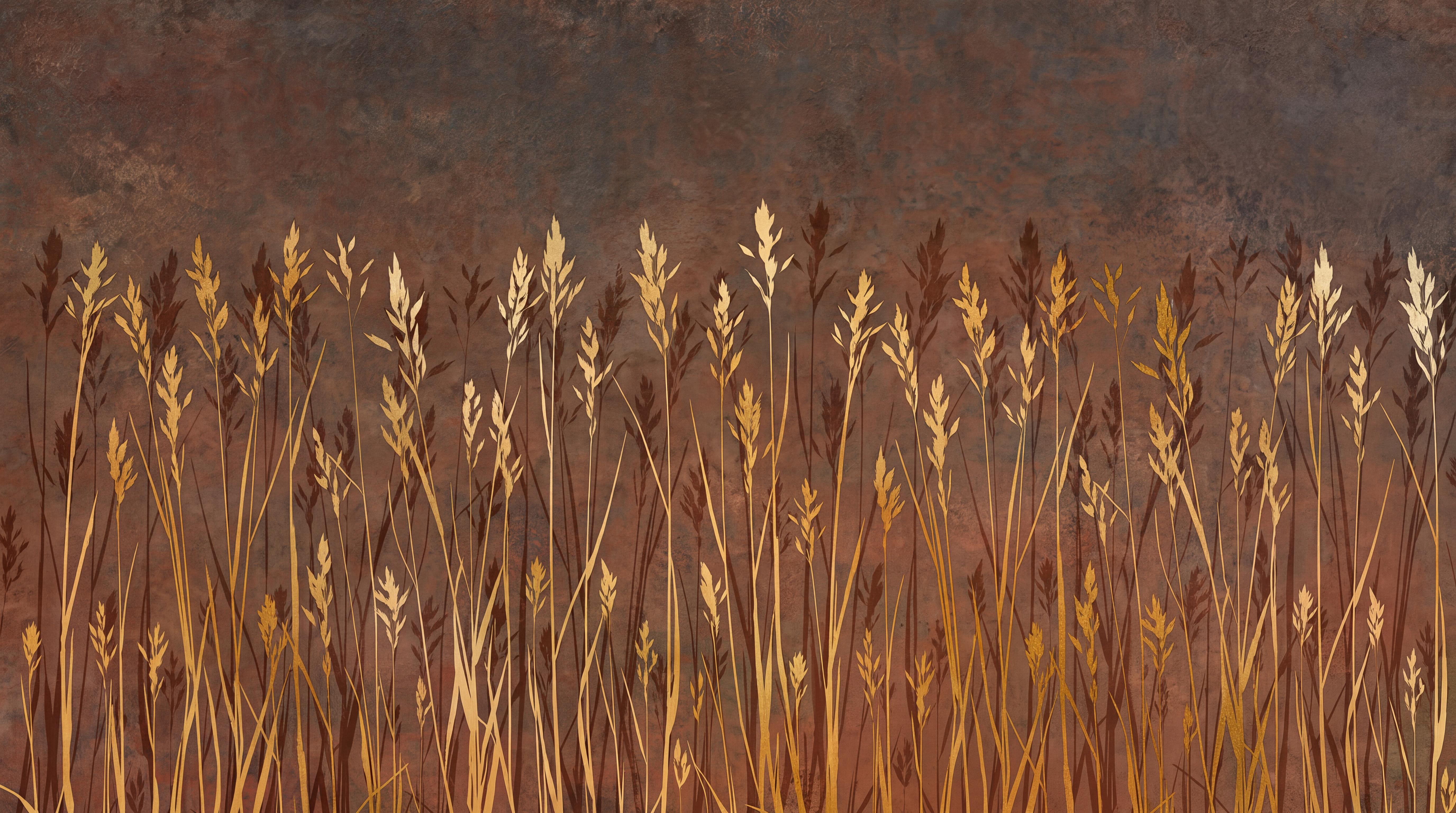 Gold Grasses Artful Wallpaper Mural Entryway-wallpaper-murals, Peel-and-stick Finish