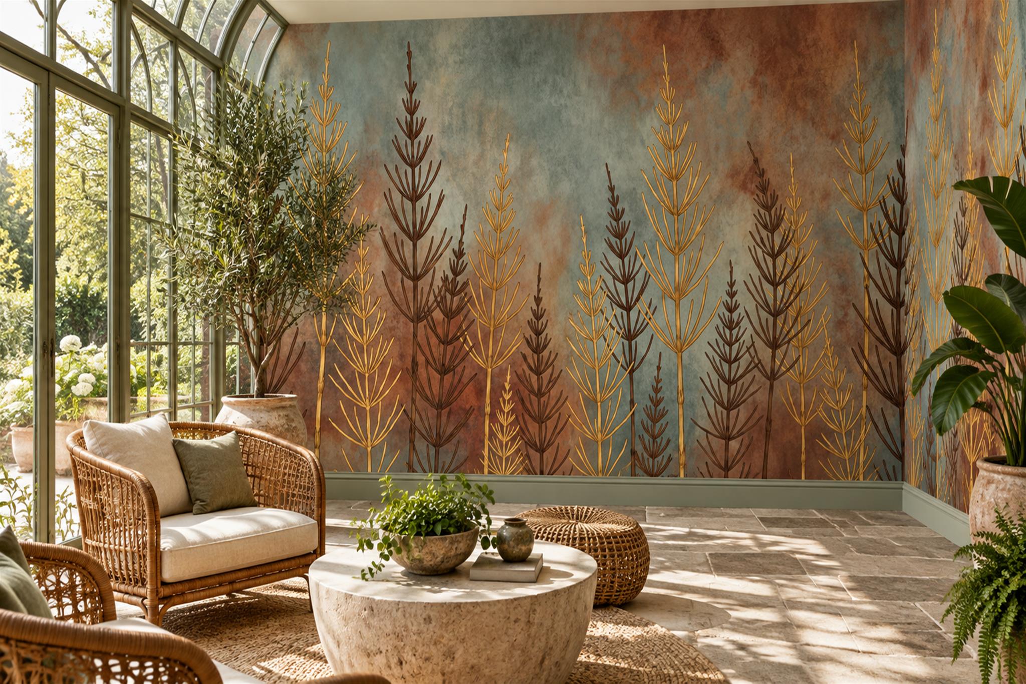 Rust Trees Scenic Wallpaper Mural Accent-wall-wallpaper-murals, Peel-and-stick Finish