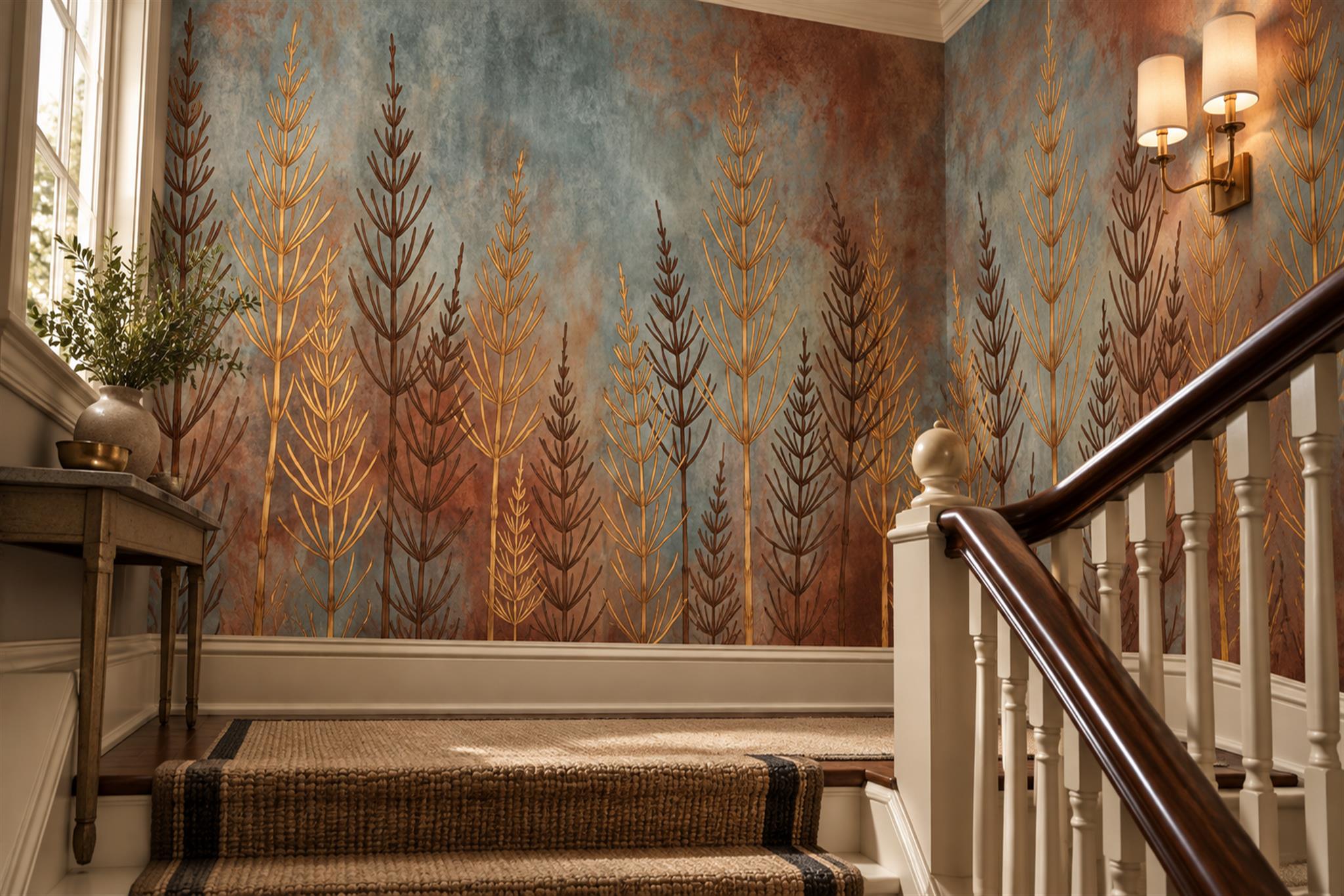 Rust Trees Scenic Wallpaper Mural Accent-wall-wallpaper-murals, Peel-and-stick Finish