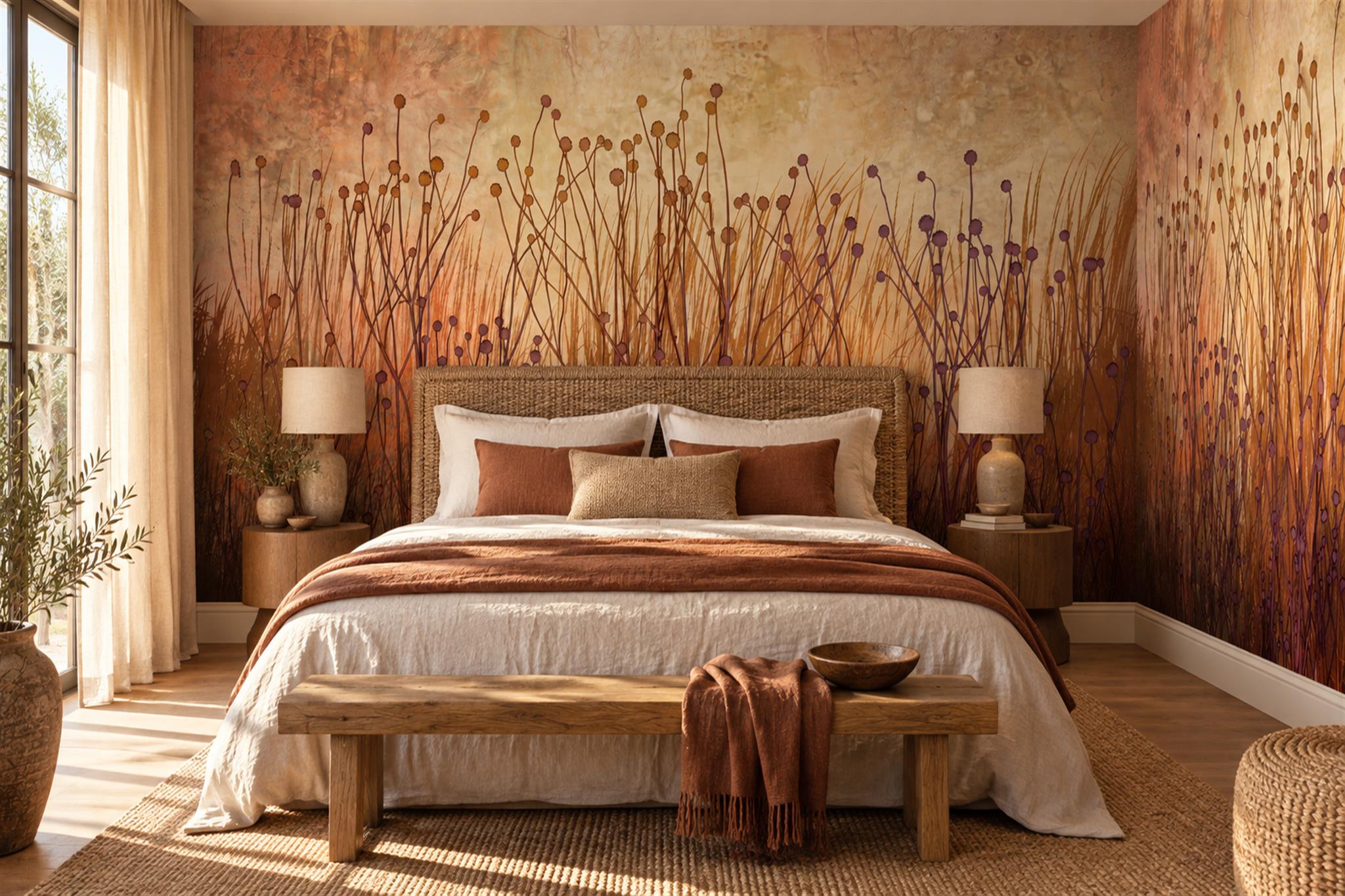 Orange Botanical Botanical Wallpaper Mural Home-office-wallpaper-murals, Peel-and-stick Finish