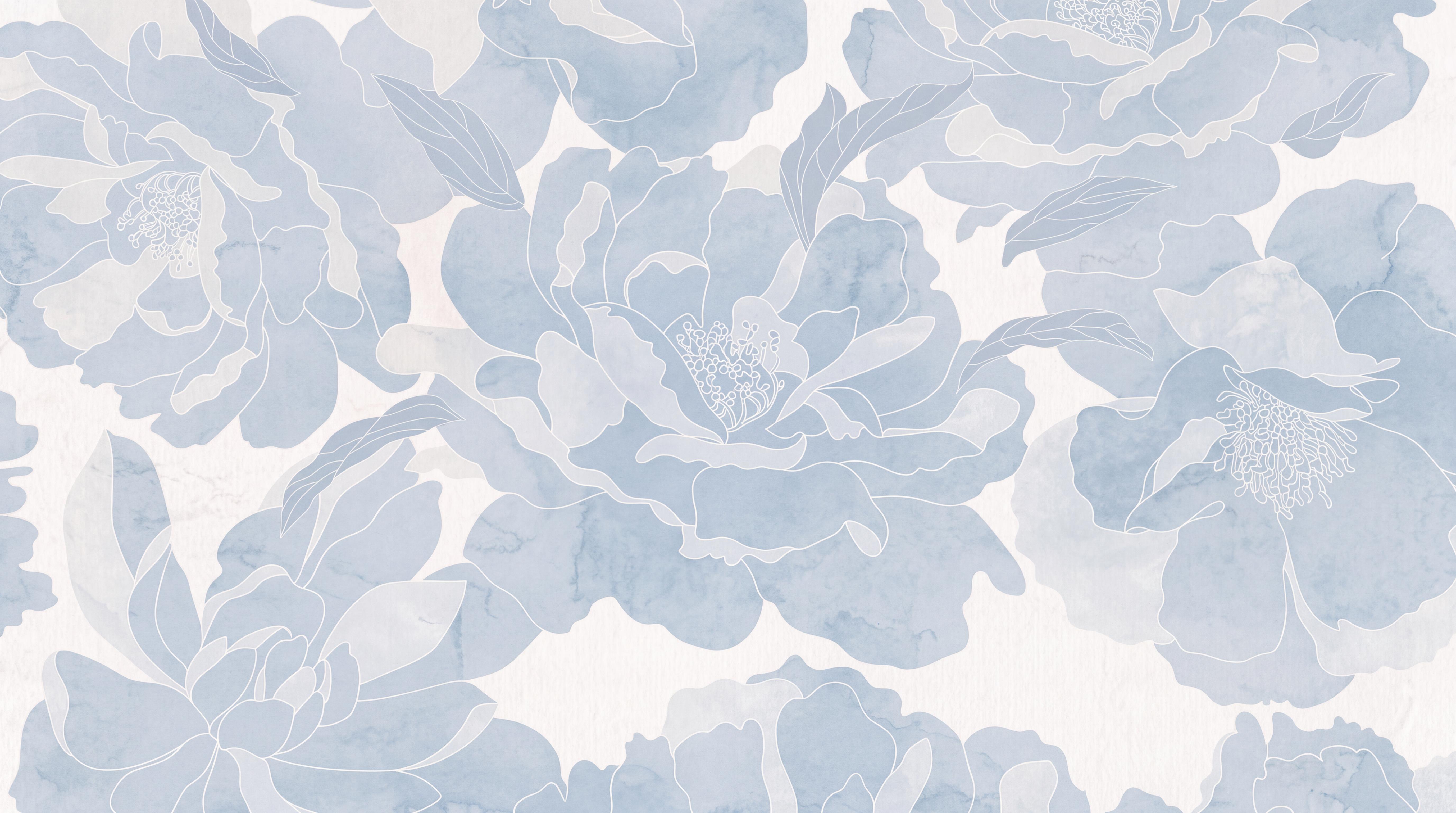 Blue Peony Botanical Abstract Wallpaper Mural, Peel-and-stick Finish