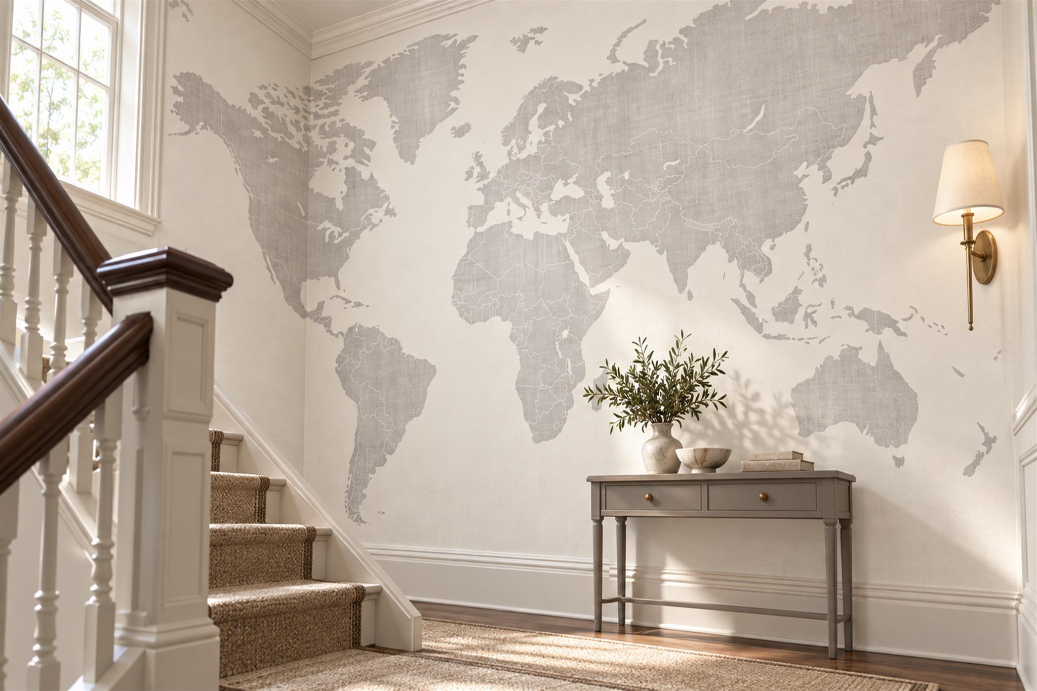 Grey Map Artful Abstract Wallpaper Mural, Peel-and-stick Finish