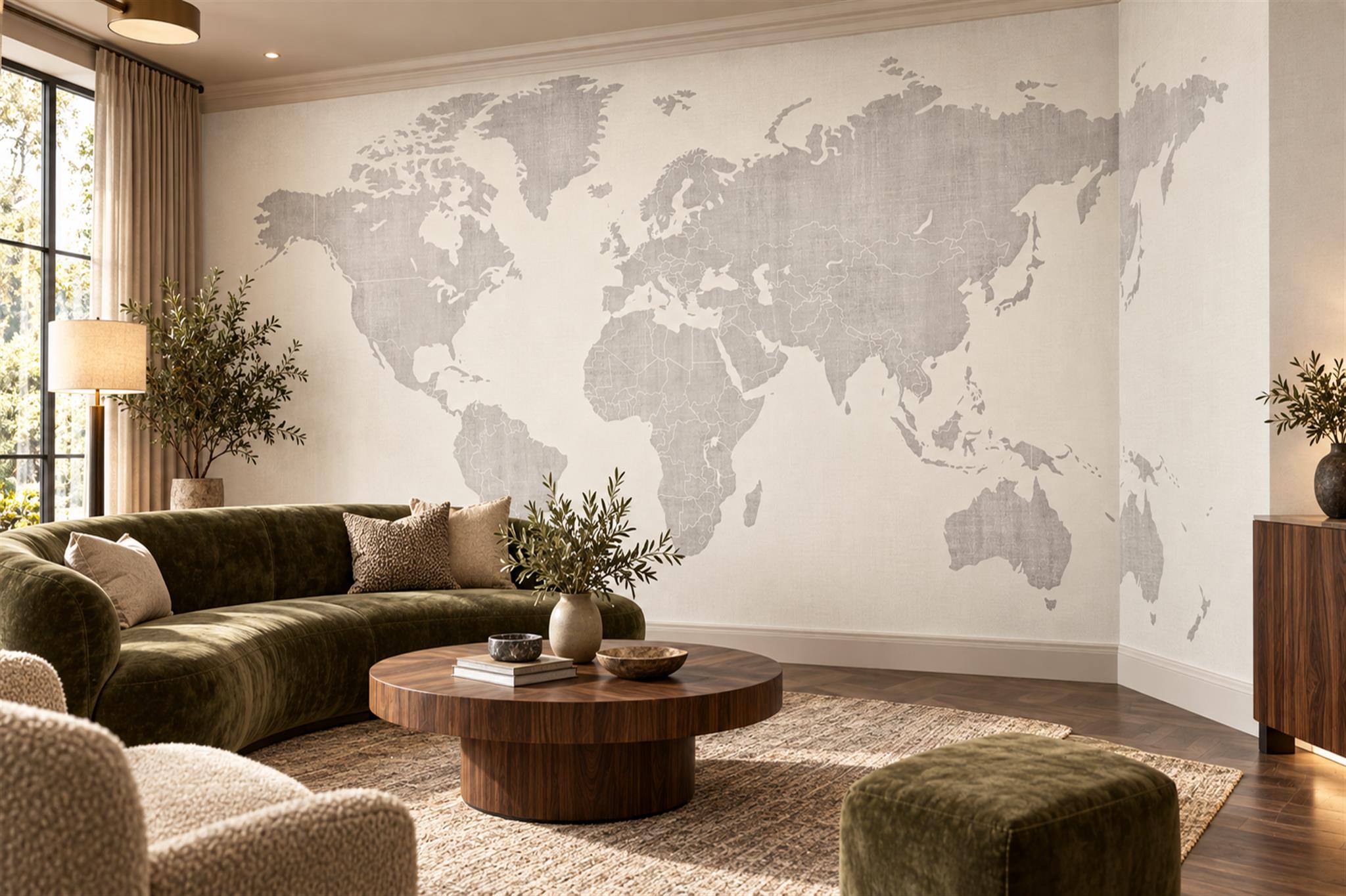 Grey Map Artful Abstract Wallpaper Mural Living-room-wallpaper-murals, Peel-and-stick Finish