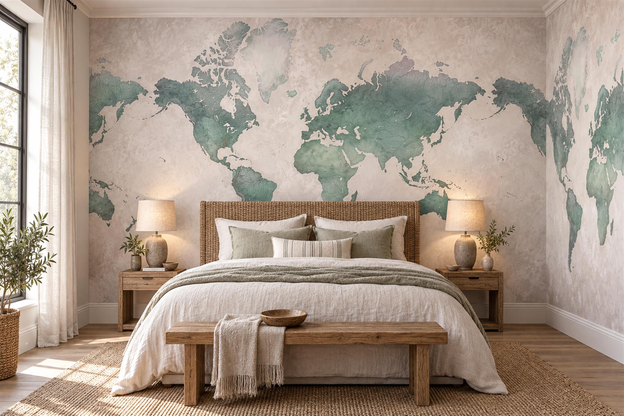 Sage Map Artful Wallpaper Mural Bedroom-wallpaper-murals, Peel-and-stick Finish