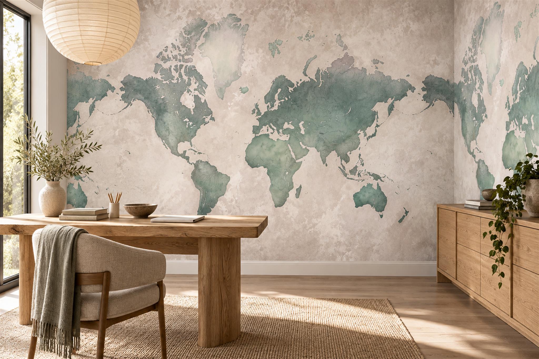 Sage Map Artful Wallpaper Mural Home-office-wallpaper-murals, Peel-and-stick Finish