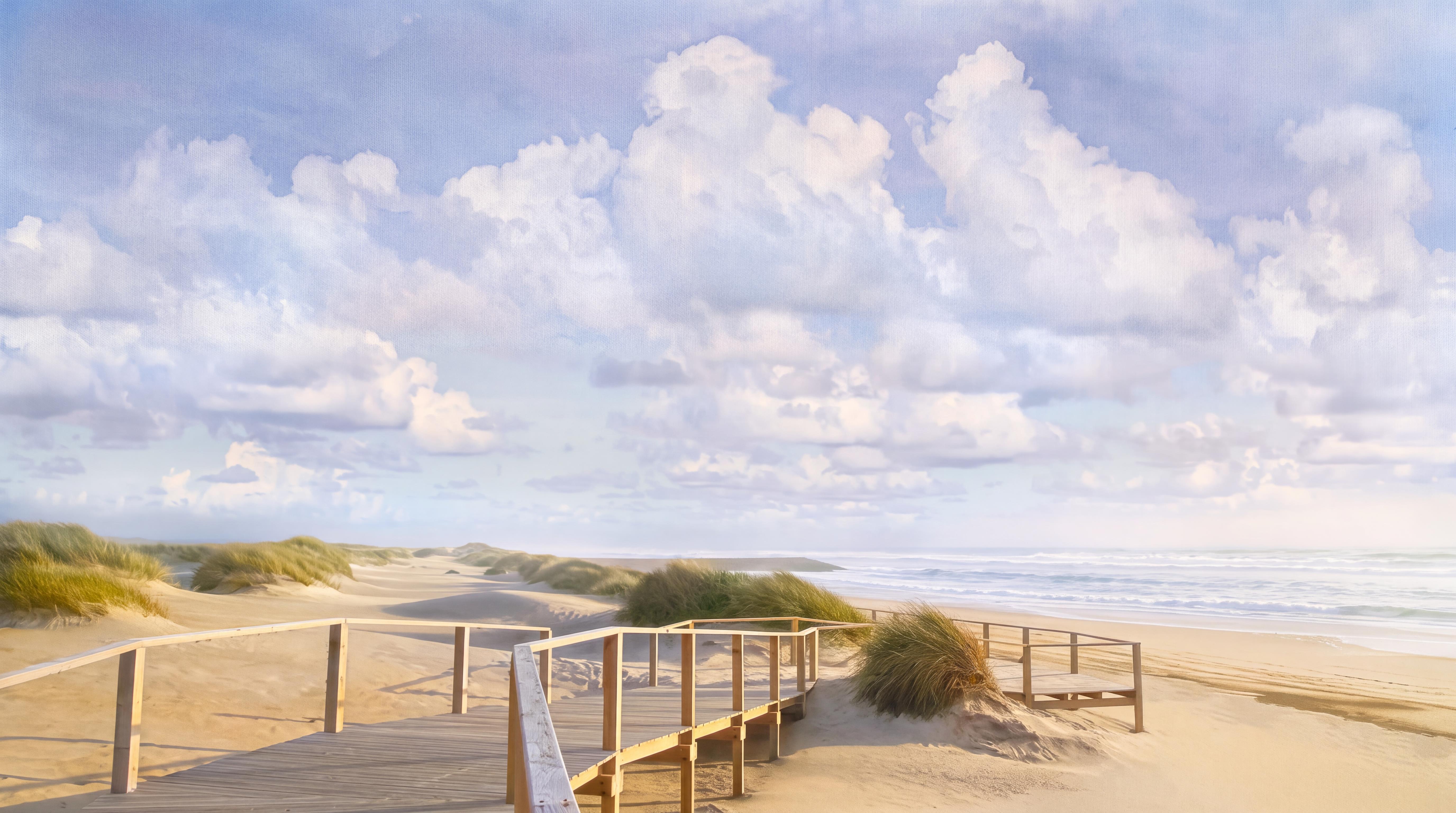 Blue Beach Scenic Layered Wallpaper Mural, Peel-and-stick Finish