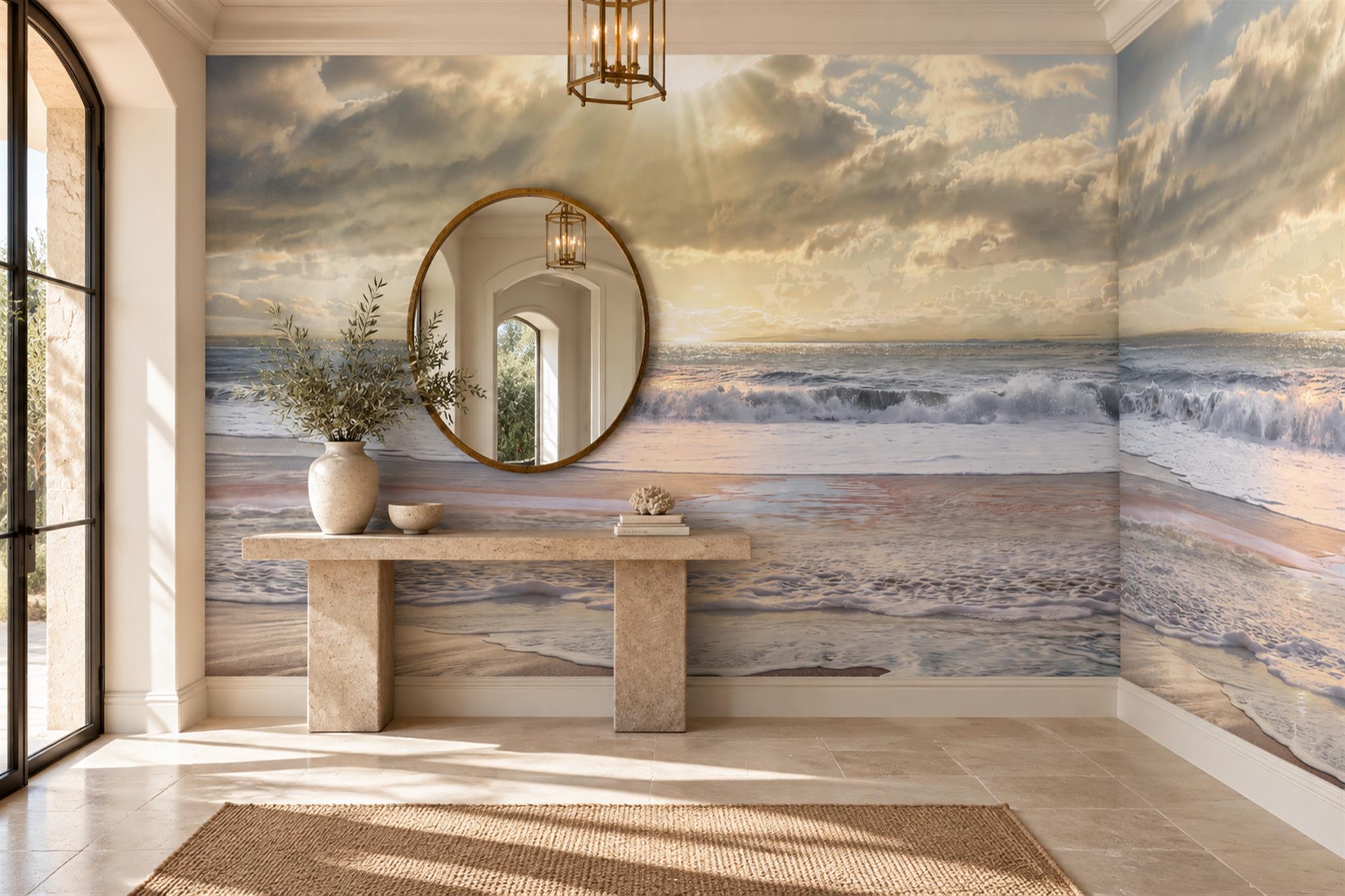 Gold Pattern Decorative Wallpaper Mural Layered Illustrated Wallpaper Dining-room-wallpaper-murals, Peel-and-stick Finish