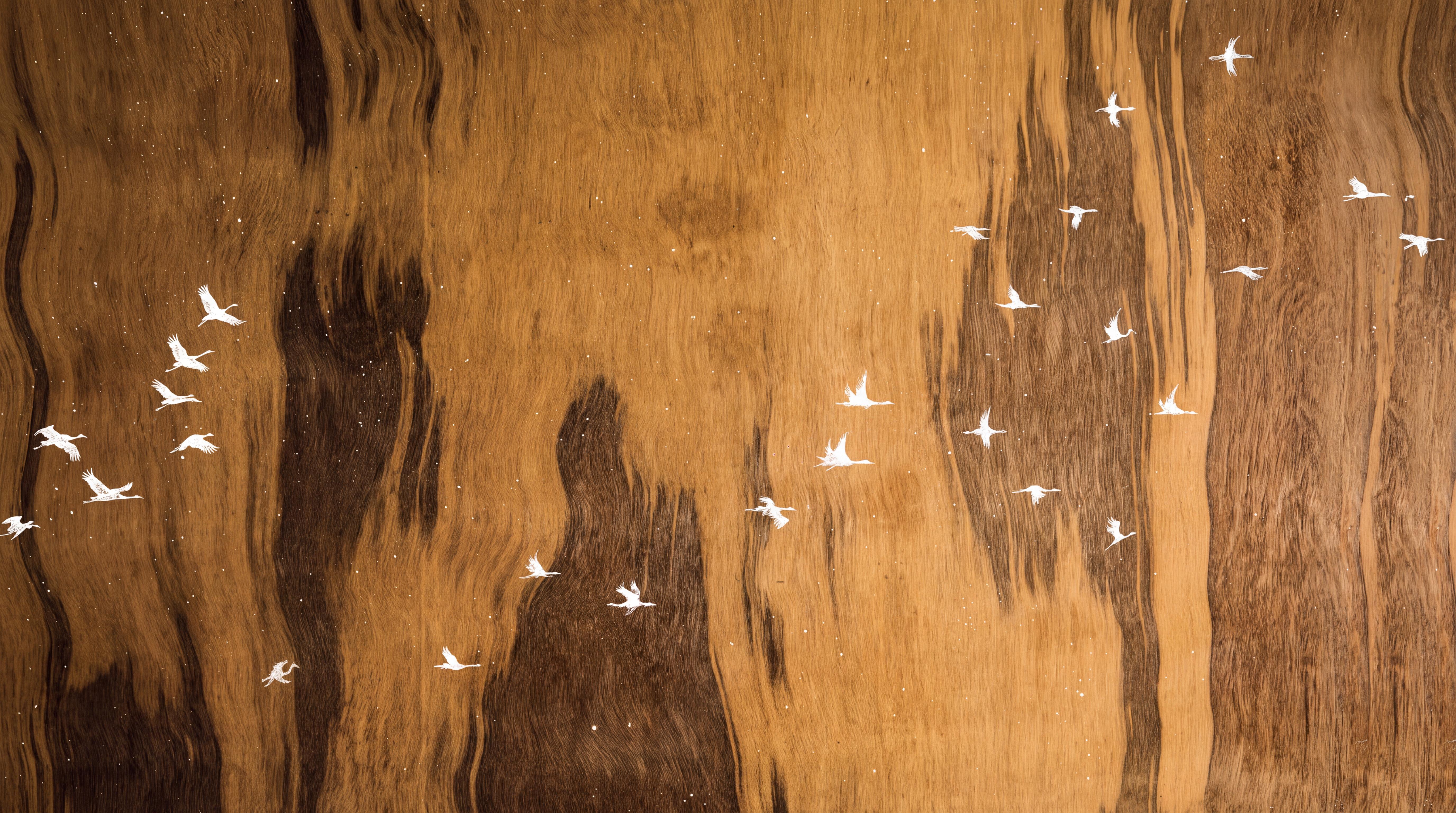 Gold Bird Illustrated Wallpaper Mural, Peel-and-stick Finish